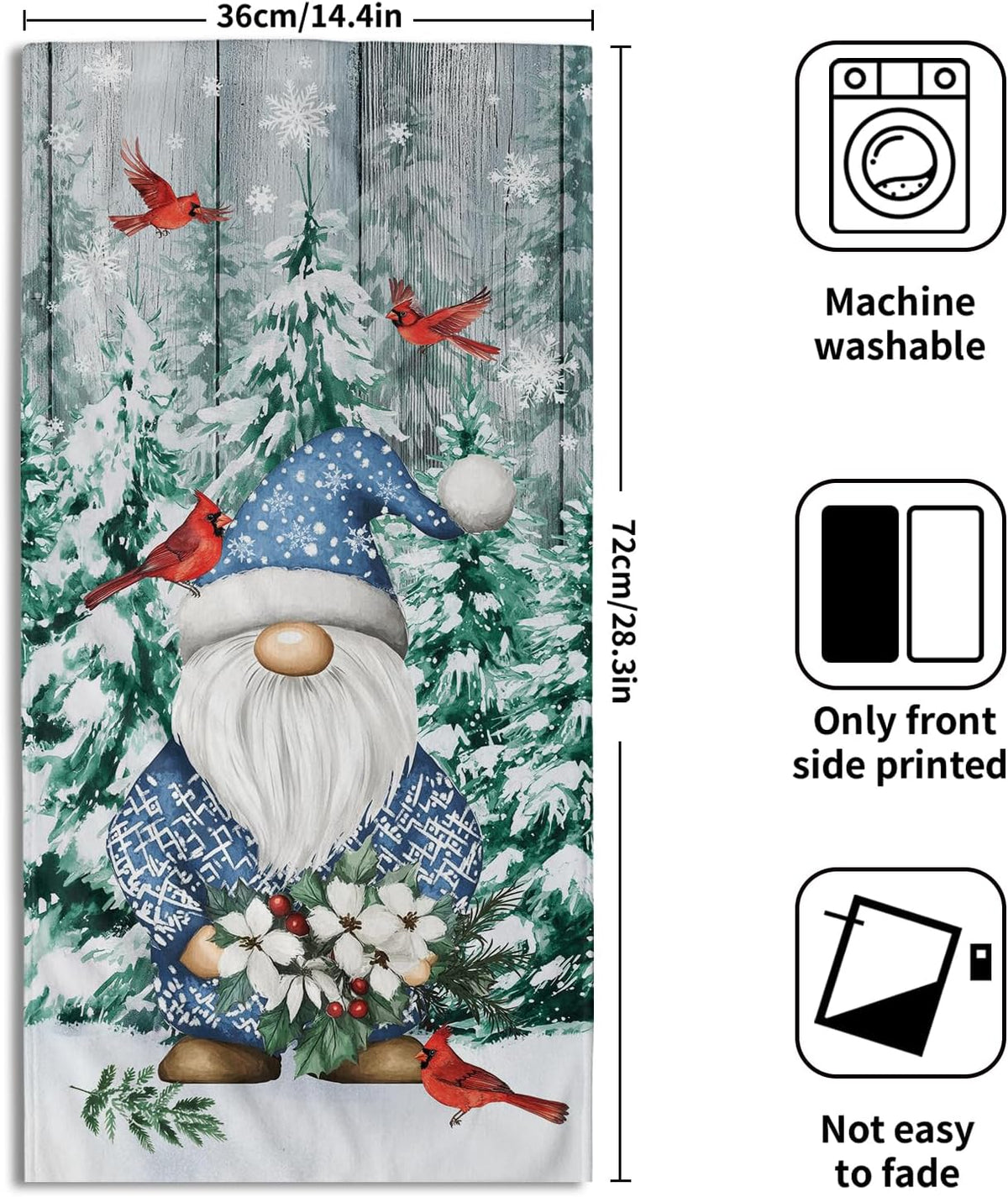 Winter Gnome Hand Towels Set of 2 Pine Tree Small Absorbent Bathroom Towels Soft Guest Face Towel Thin Kitchen