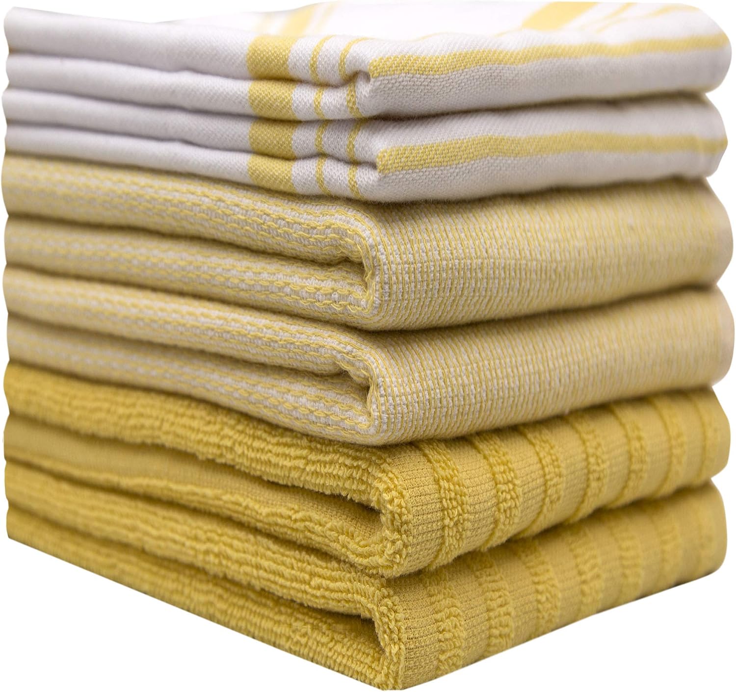 Premium Kitchen Towels 6 Pack 100% Cotton 20"x28" Dish Towels Yellow Stripe | Large Flat & Terry Kitchen Linen Set with