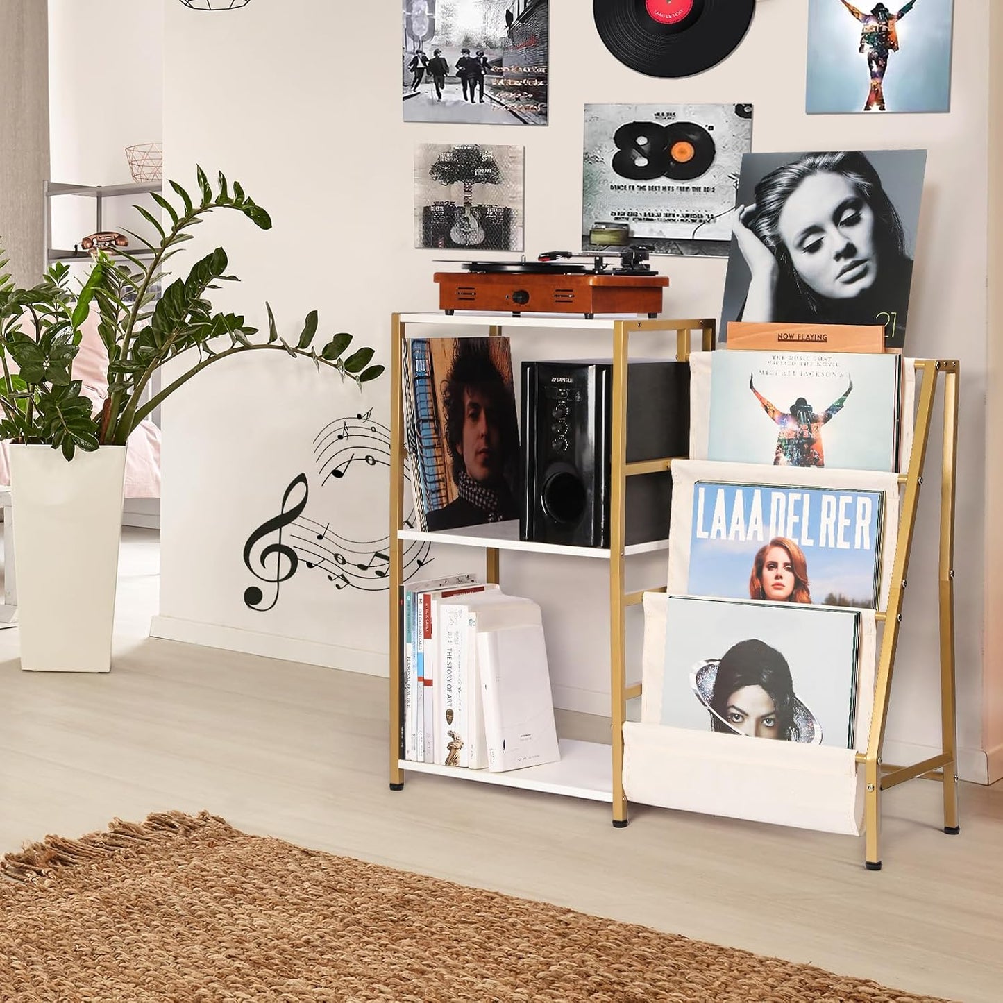 HYCFYJR Stand for Record Player, 3 Tier Vinyl Record Storage with Now Playing Holder, Turntable Stand, Vinyl Display