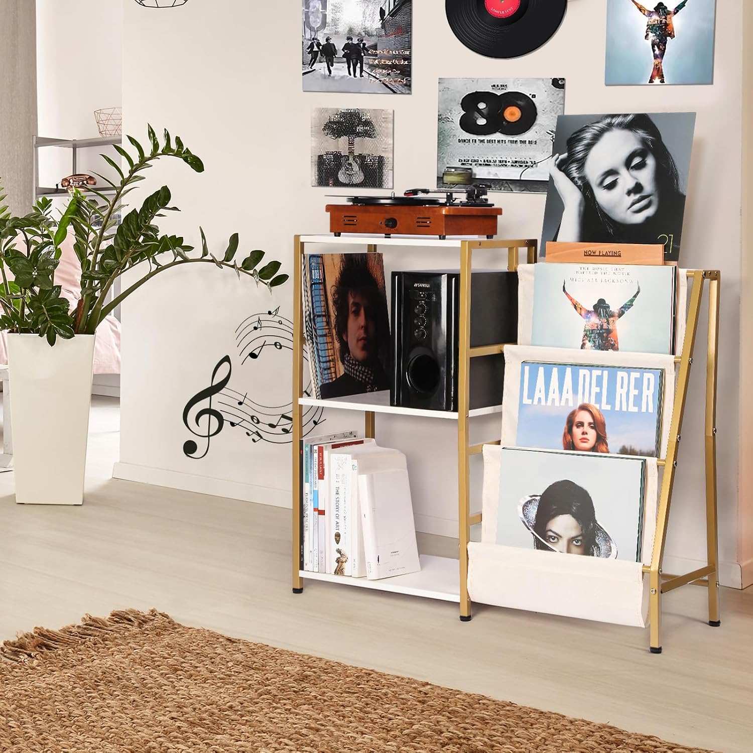 HYCFYJR Stand for Record Player, 3 Tier Vinyl Record Storage with Now Playing Holder, Turntable Stand, Vinyl Display