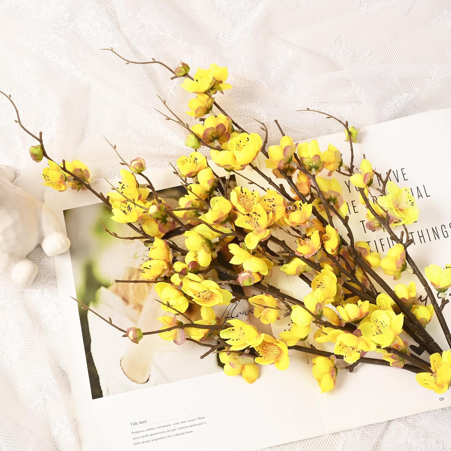 Cherry Blossom Branches for Vases / Yellow / Set of 4