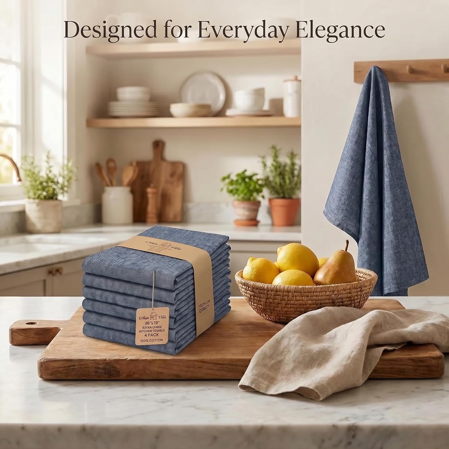 Urban Villa Kitchen Towels Premium Quality 100% Cotton Solid Kitchen Towels Set of 6 Ultra Soft Size 20X30 Inches