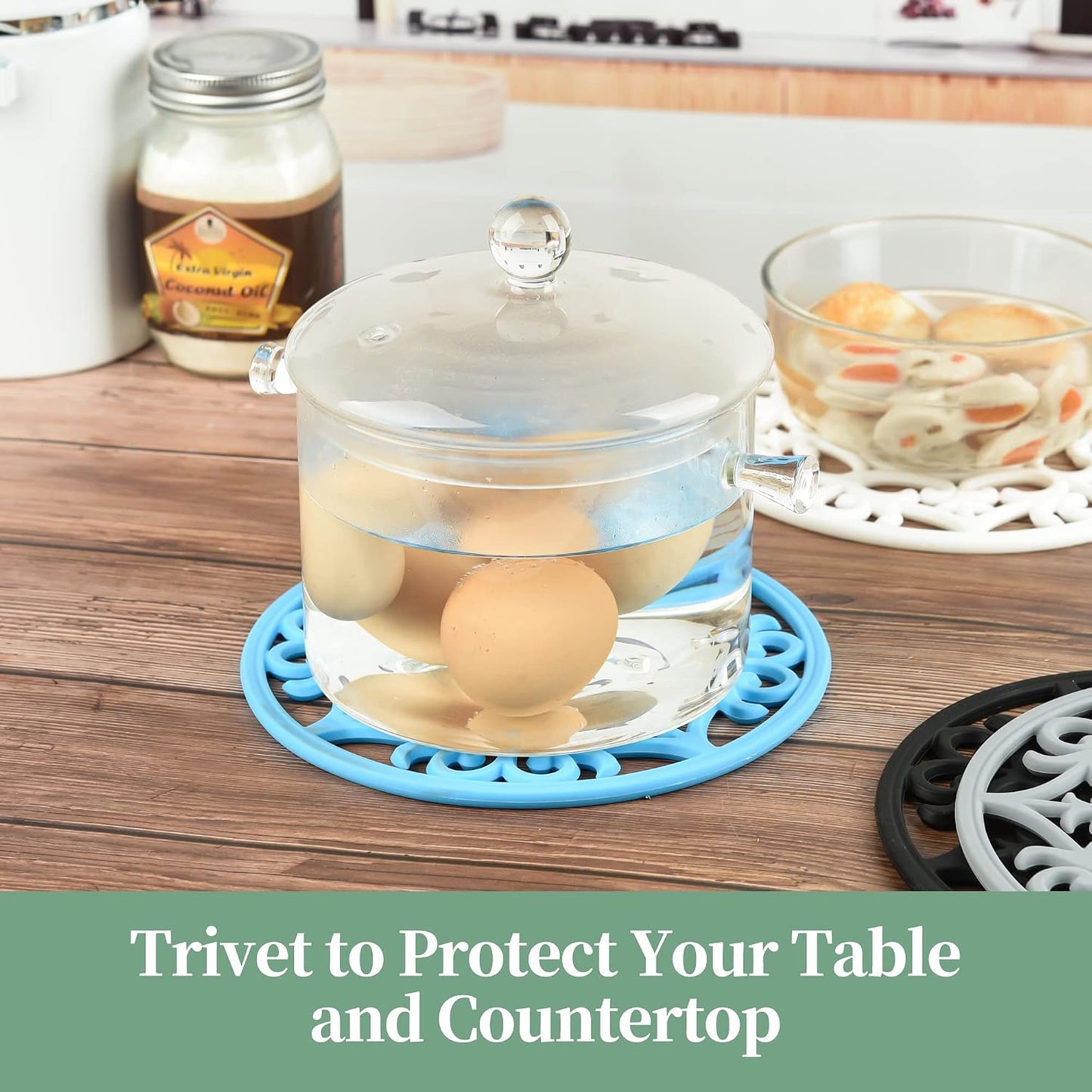 Trivets for Hot Dishes, Silicone Trivet Hot Pads for Kitchen, Silicone Trivets for Hot Pots and Pans, Round Silicon Pot
