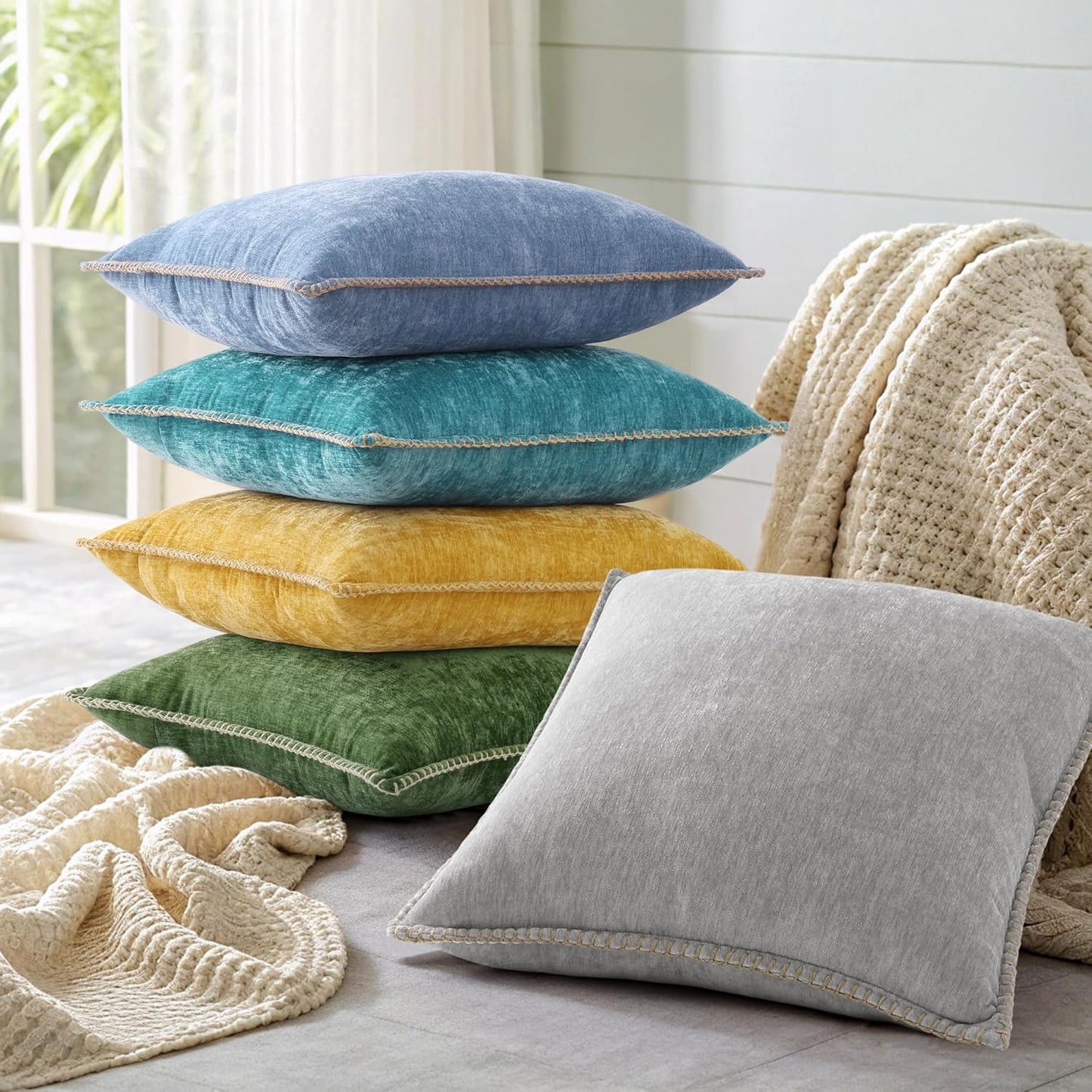 Fall Chenille Soft Throw Pillow Covers / Forest Elf / 18 x 18 / Set of 2