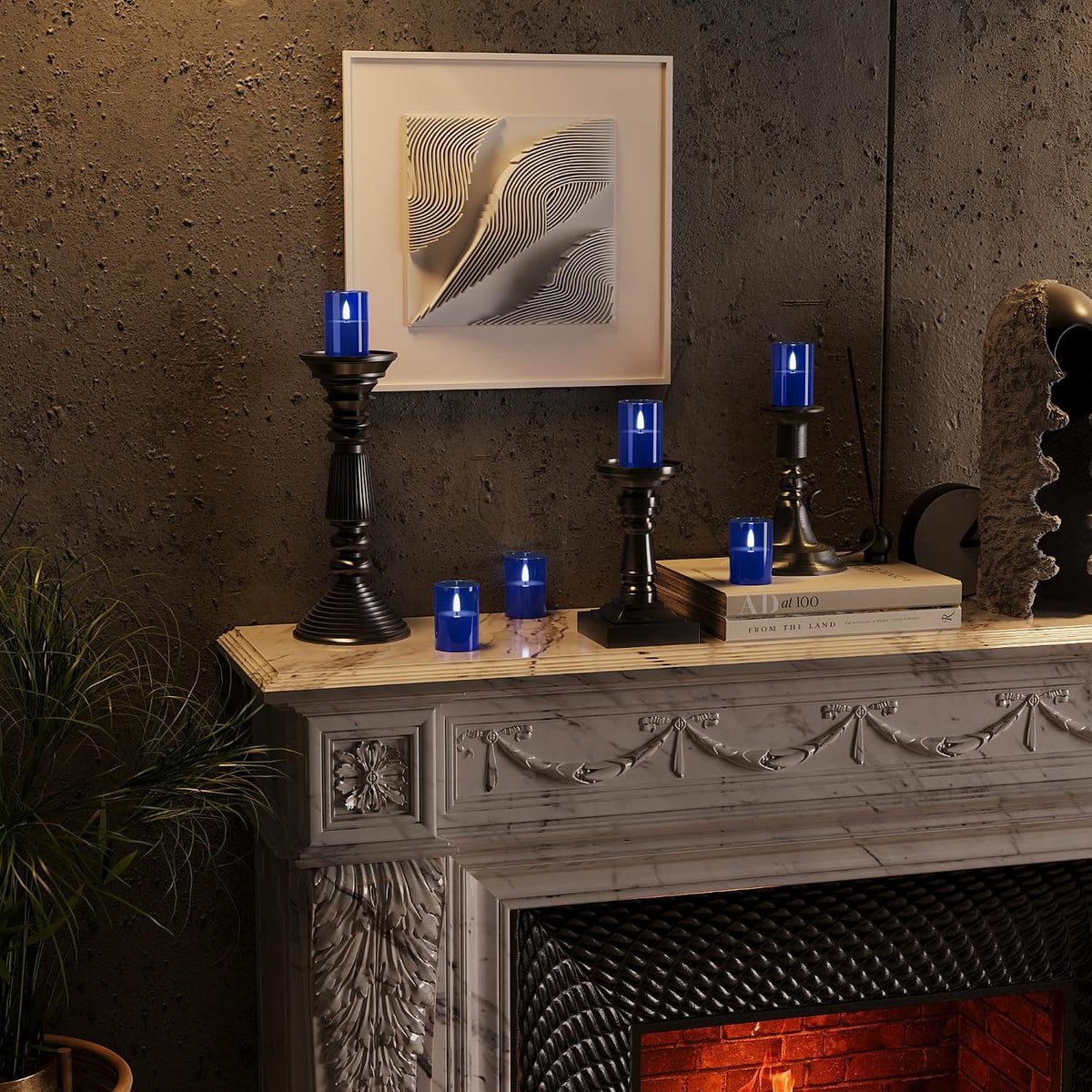 12Pack Flameless LED Candles with Timer, Battery Operated, Blue, 2"x3" | Small Pillar & Votive Candle with Realistic