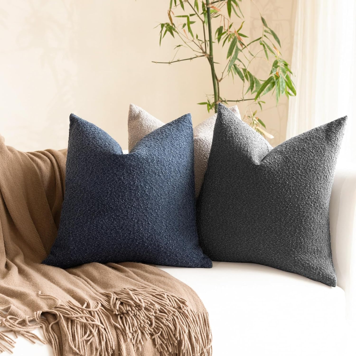 Boucle Throw Pillow Covers / Charcoal / 18 x 18 / Set of 2