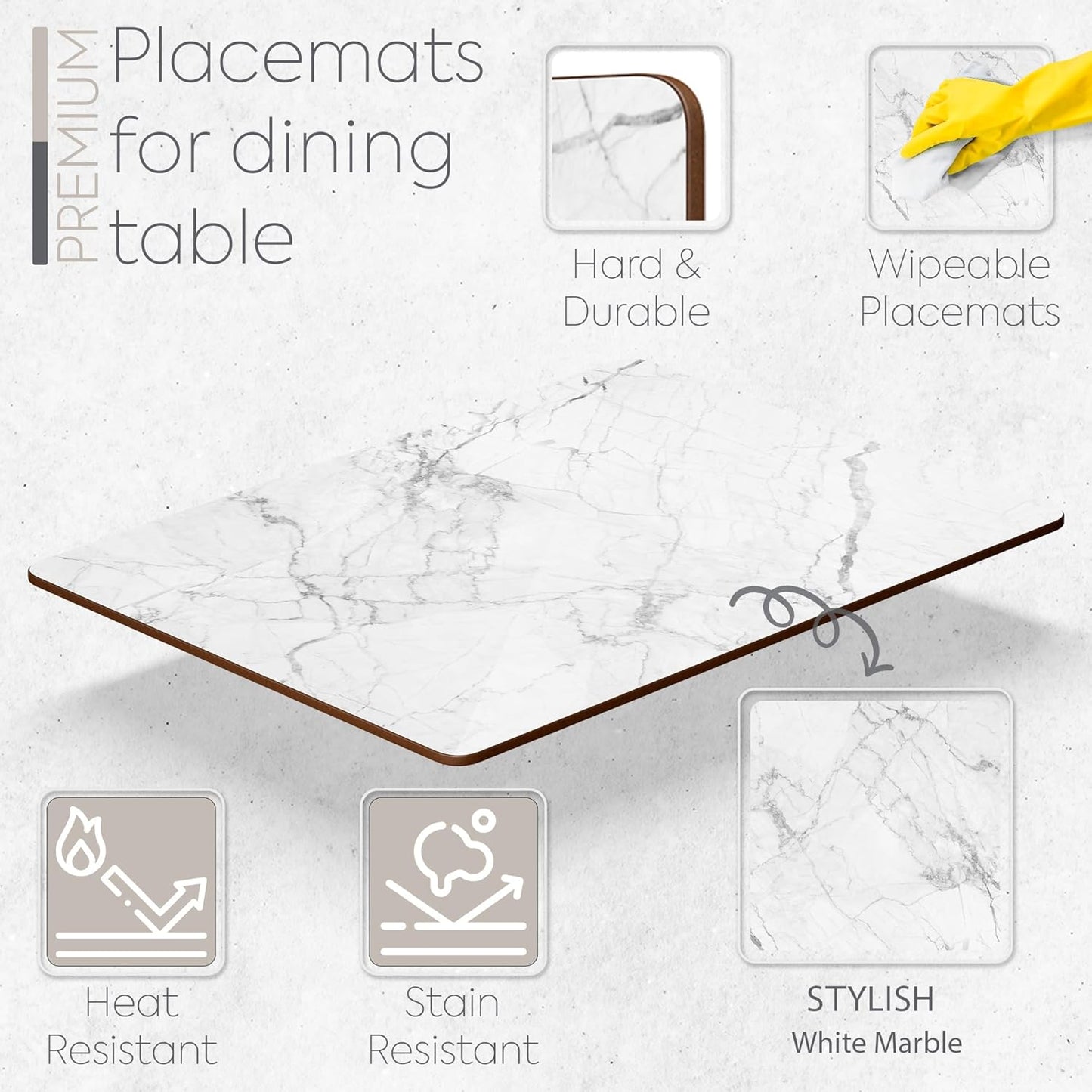 Heat Resistant Cork Placemats for Dining Table / White Marble / Set of 4