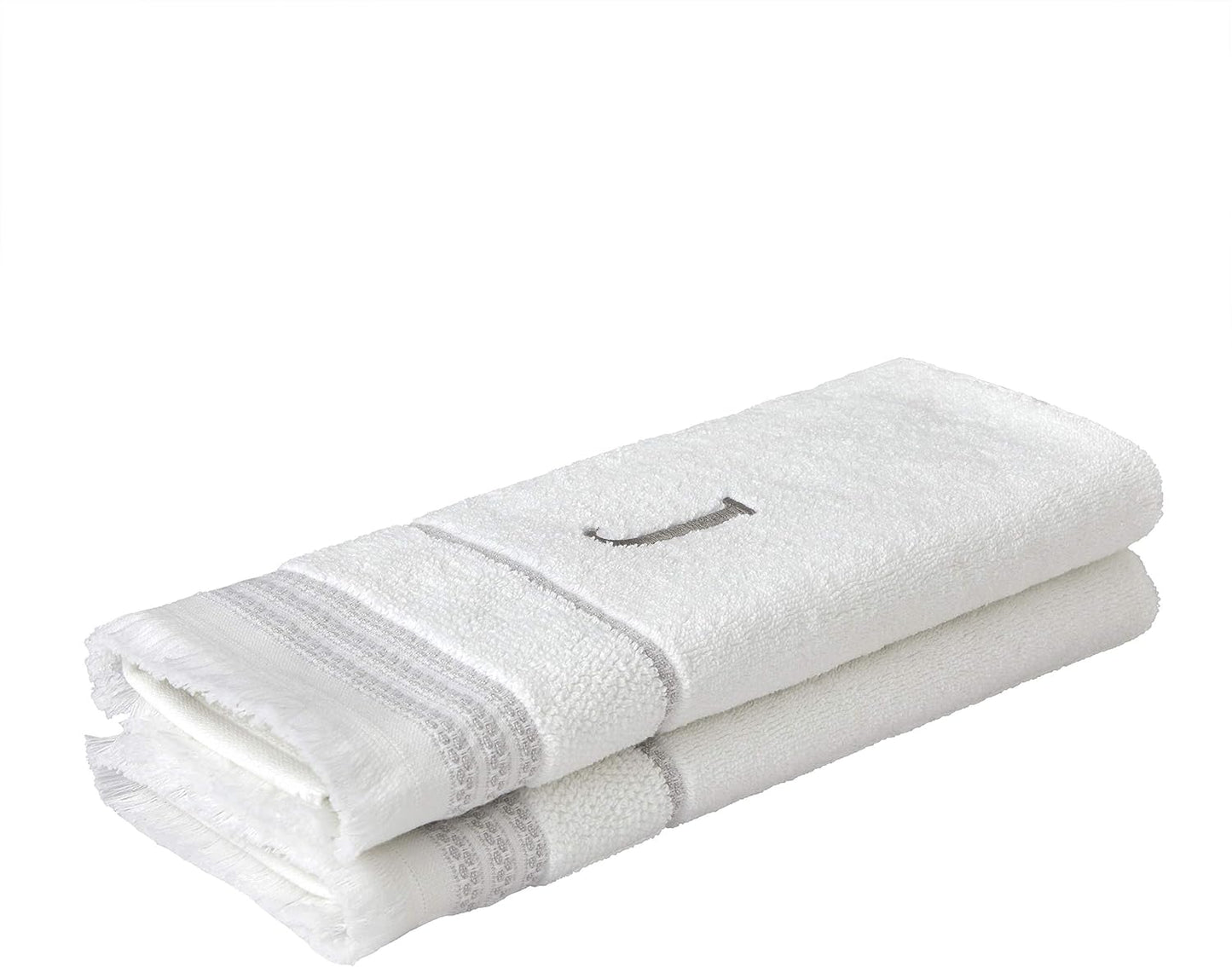 SKL Home Casual Monogram Hand Towel Set-2pc, Embroidered J, White | Available in letters A-Z. Personalized style for