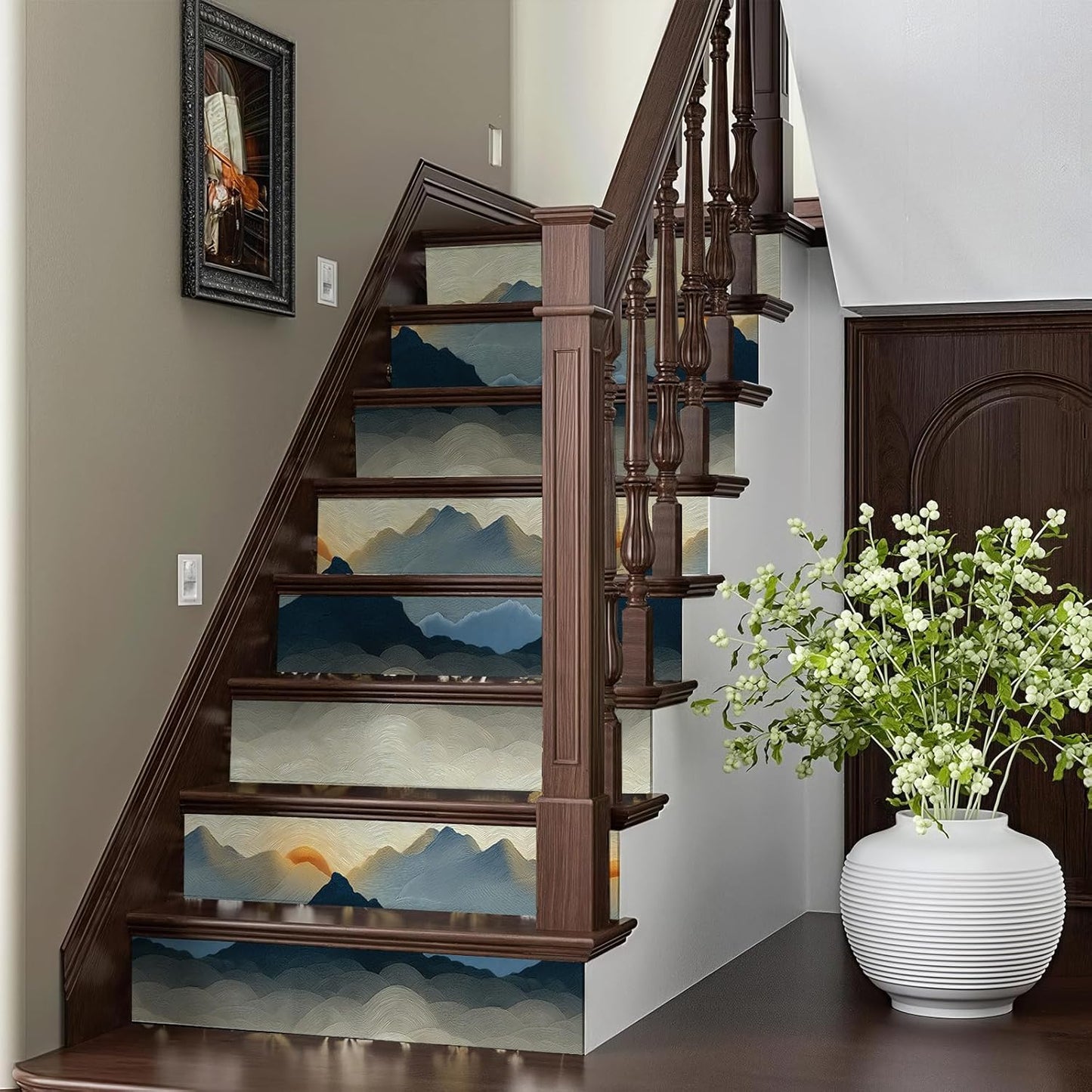 Peel and Stick Sun Art Wallpaper Nature Warm Woody Removable / 17.7 x 236.2 / Blue/white/red