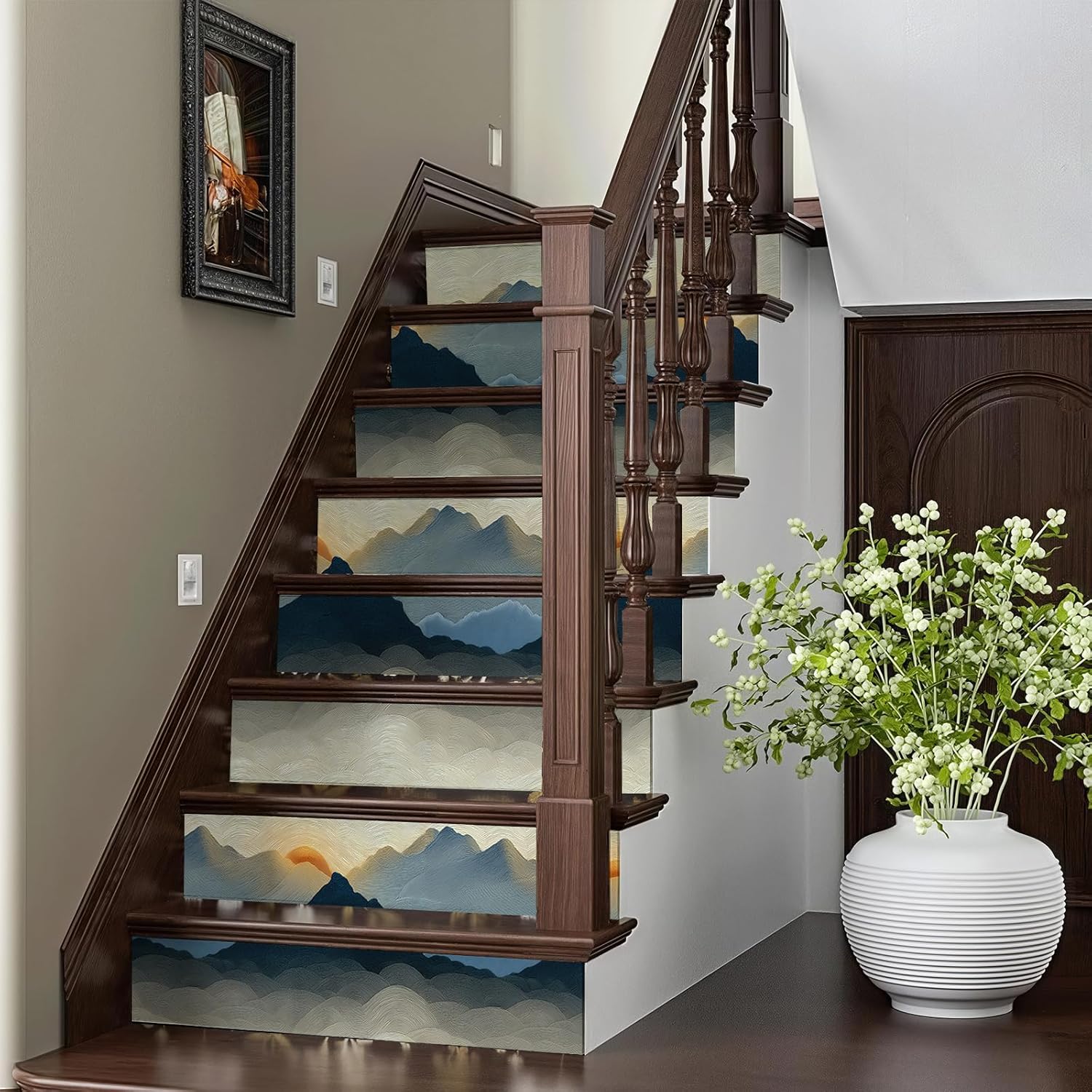 Peel and Stick Sun Art Wallpaper Nature Warm Woody Removable / 17.7 x 236.2 / Blue/white/red