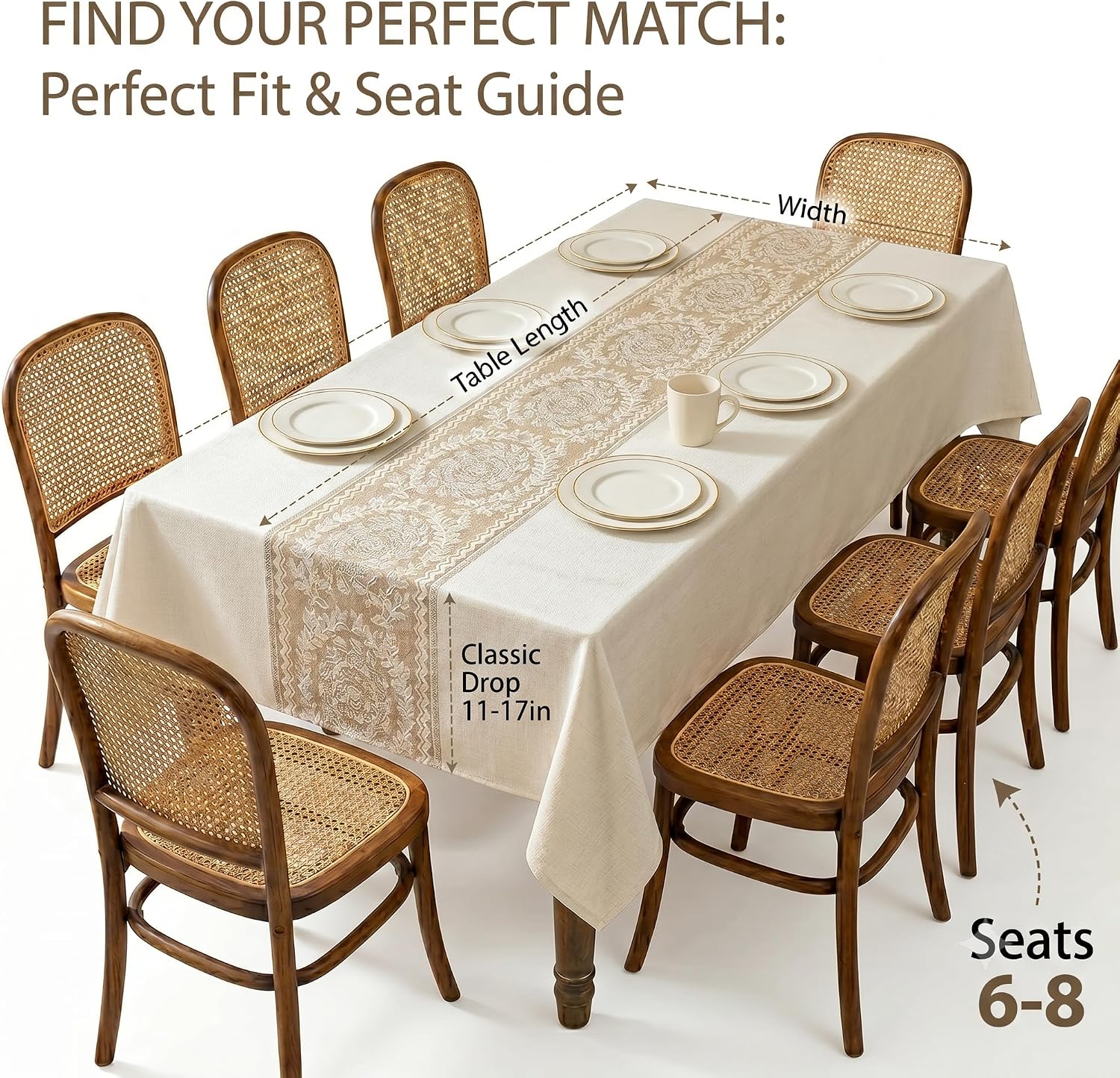 Nordic Beige Linen Tablecloth, Heavy-Duty Rectangle Cover | Spill-Resistant & Wrinkle Free Elegant Drape Table