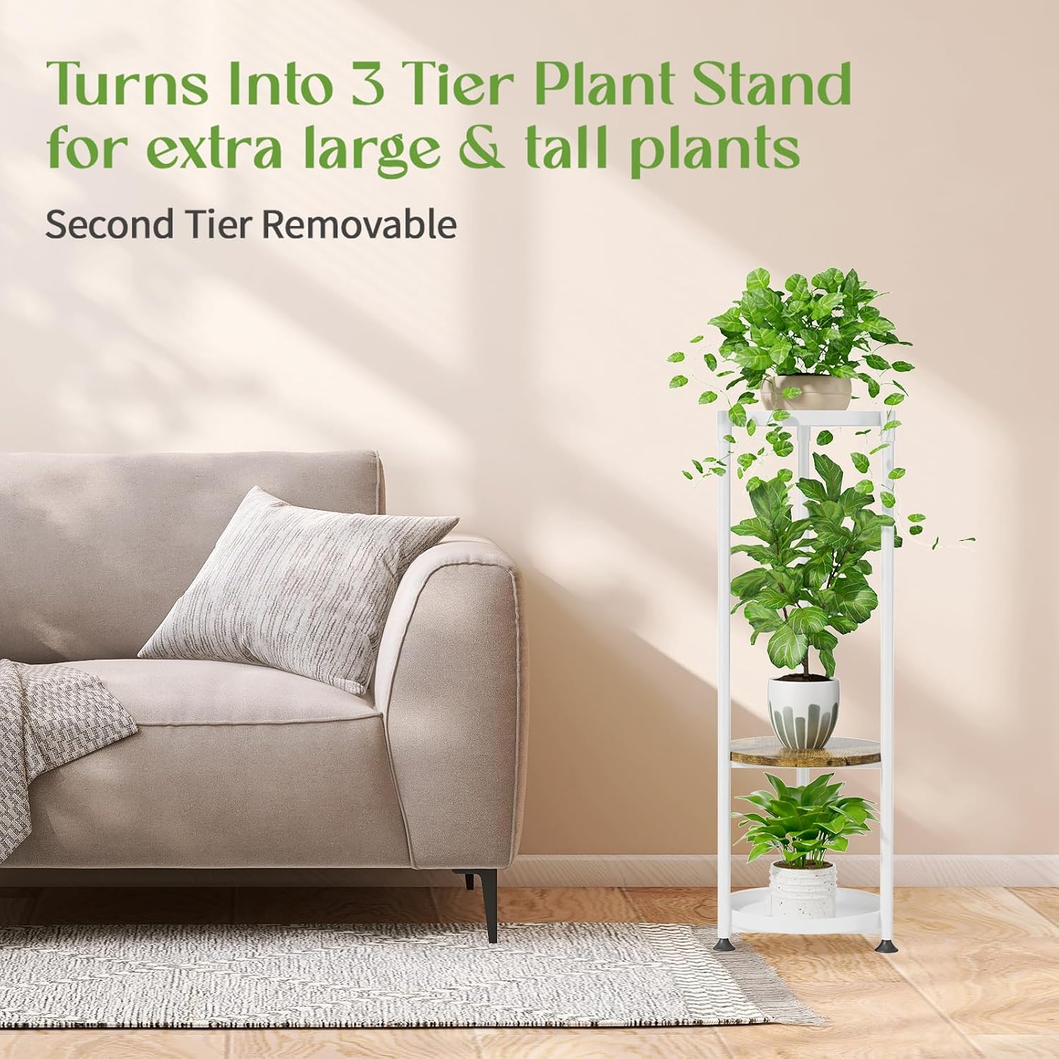iDavosic.ly 4 Tier Corner Metal Plant Stand Indoor, 45 In Tall, White Brown | Vertical Outdoor Flower Display Holder