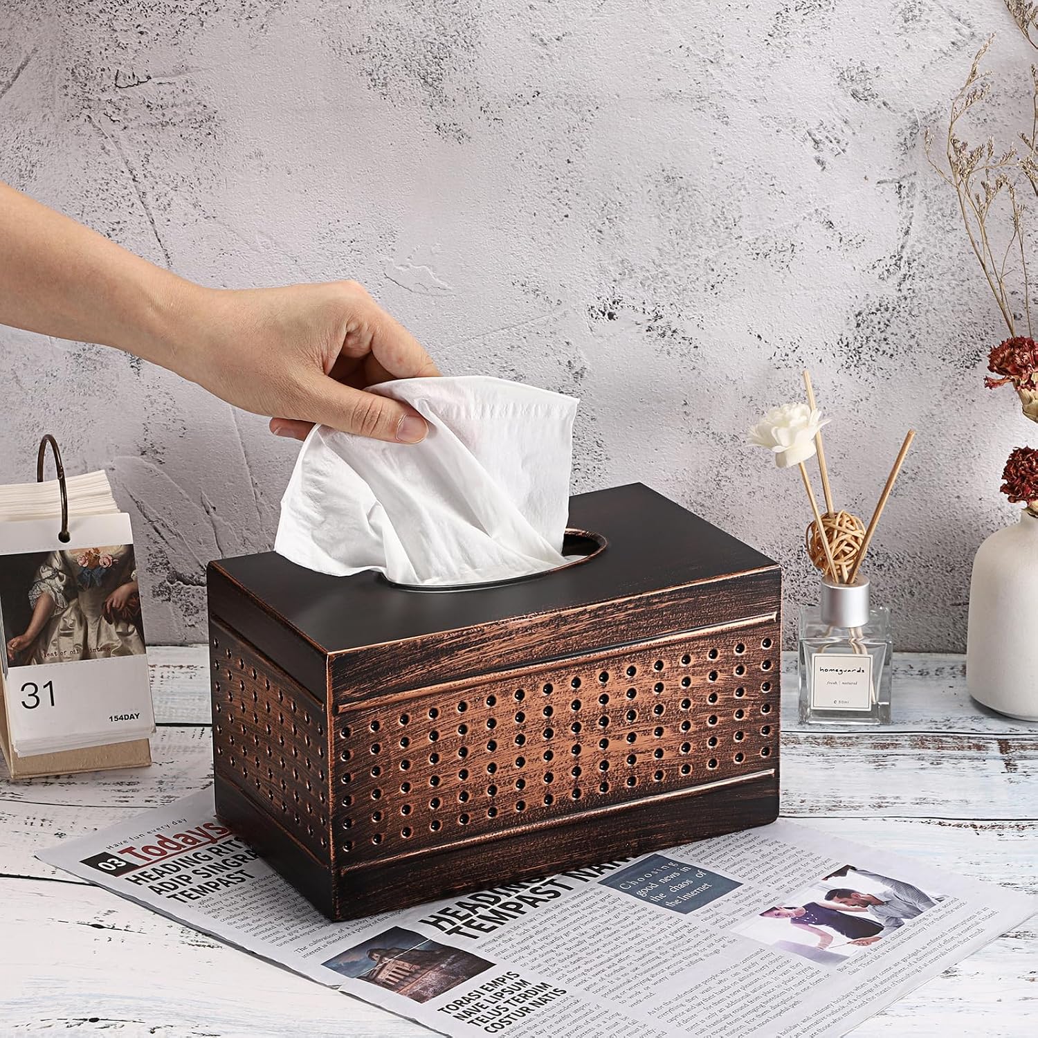 Tissue Box Cover Sturdy Galvanized Iron Rectangular Tissue Box / Large
