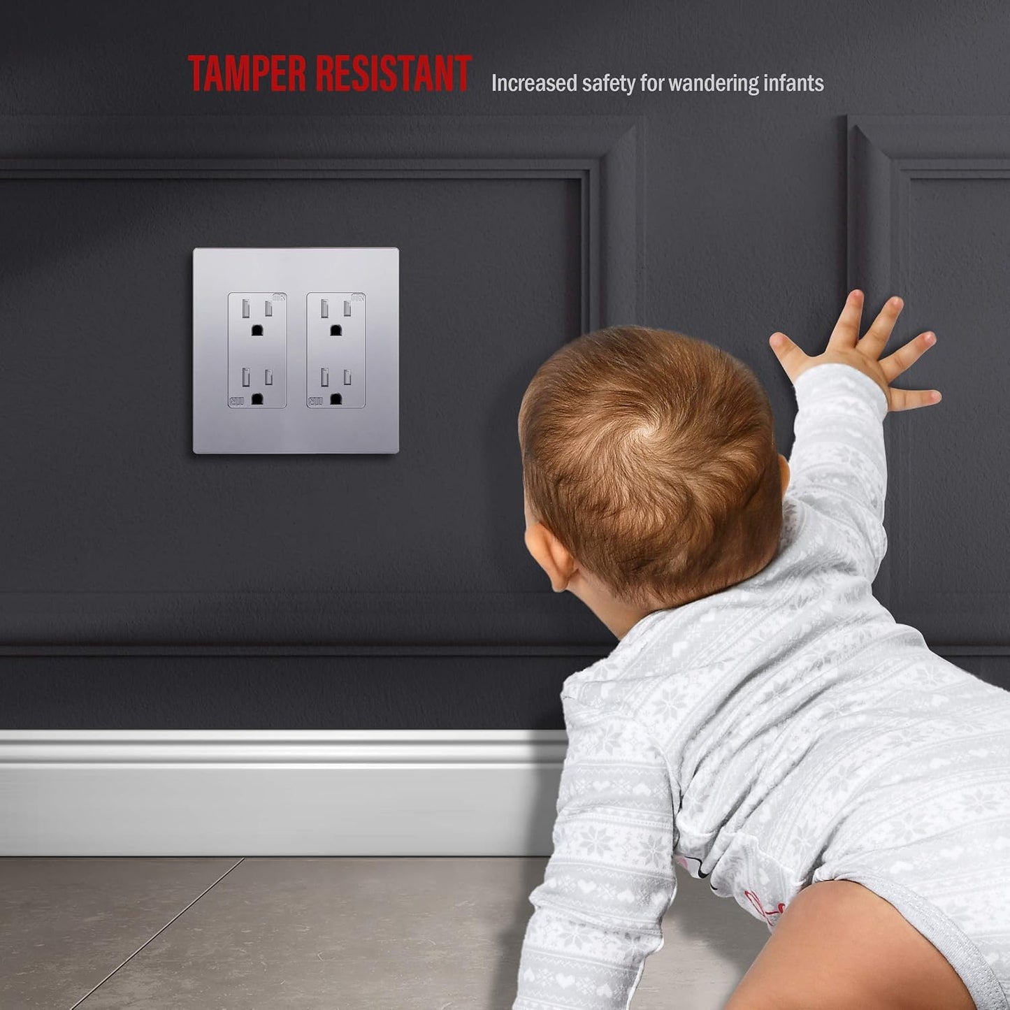 ENERLITES 2-Gang SIlver Screwless Decorator Wall Plate Outlet Cover, 10 Pack