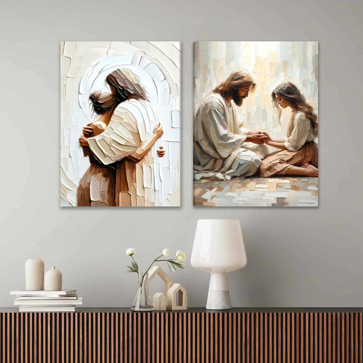 Jesus Embracing Woman Canvas Wall Art / 16"L x 12"W / Jesus Hug