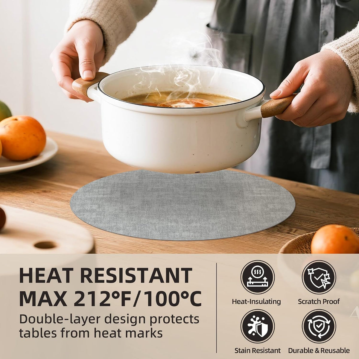 Round Placemats Set of 8, 15 Inch Faux Leather Place mats, Washable Wipeable Non Slip, Heat Resistant Waterproof Vinyl