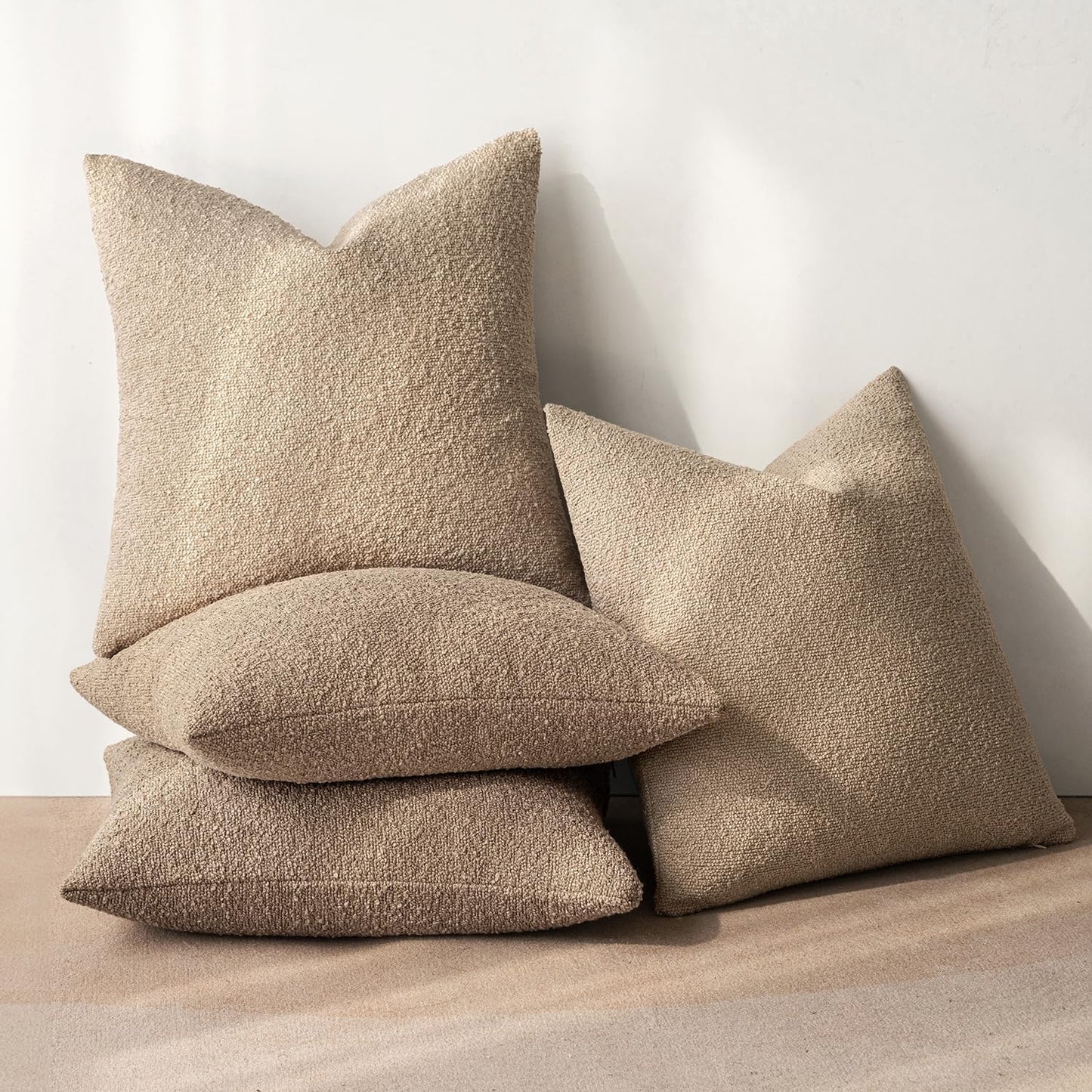 Decorative Textured Boucle Throw Pillow Covers Accent Solid Pillow / 18 x 18 / Camel / Set of 4