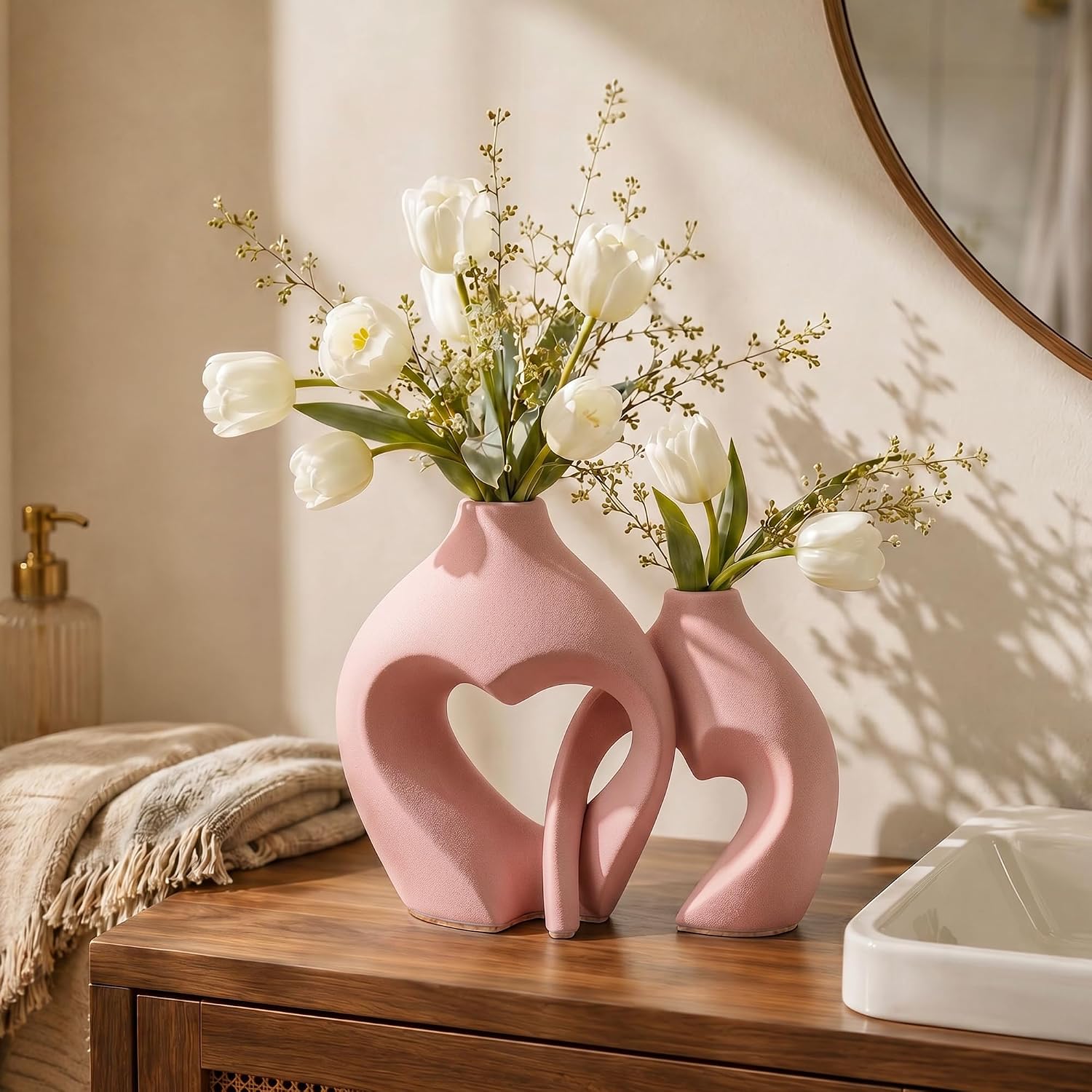 Ceramic Flower Vases Home Decor Heart Shaped Vase Nordic Heart Shaped Vases / Pink / Set of 2