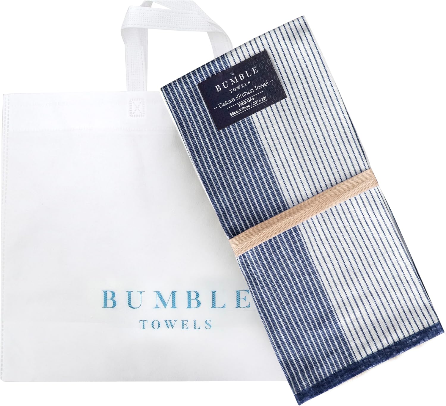 Premium Kitchen Towels 6 Pack 100% Cotton, 20"x28" Dish Towels - Navy Blue | Large Flat & Terry Kitchen Linen Set with