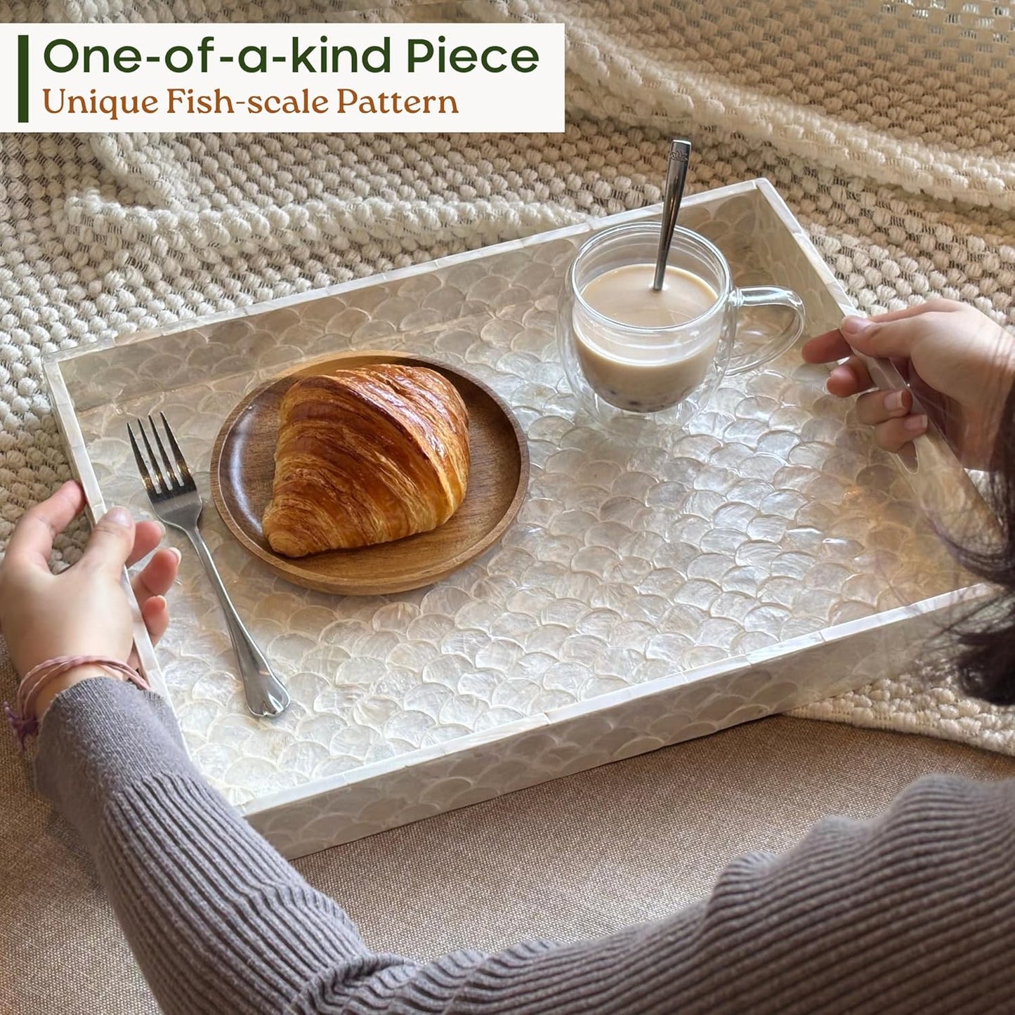 Handmade Serving Tray / Rectangular / Natural / 15.8 x 11.8 x 1.8