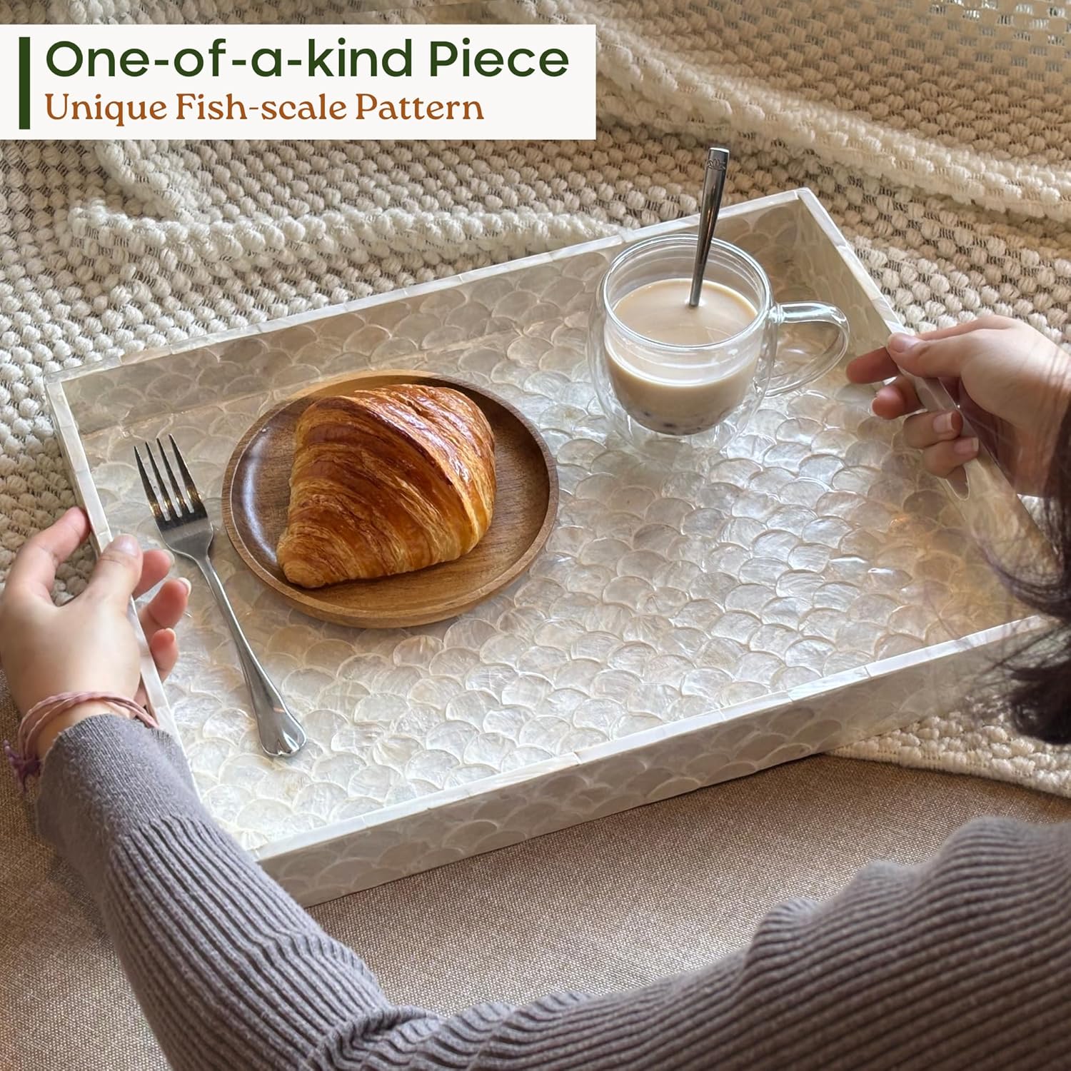 Handmade Serving Tray / Rectangular / Natural / 15.8 x 11.8 x 1.8