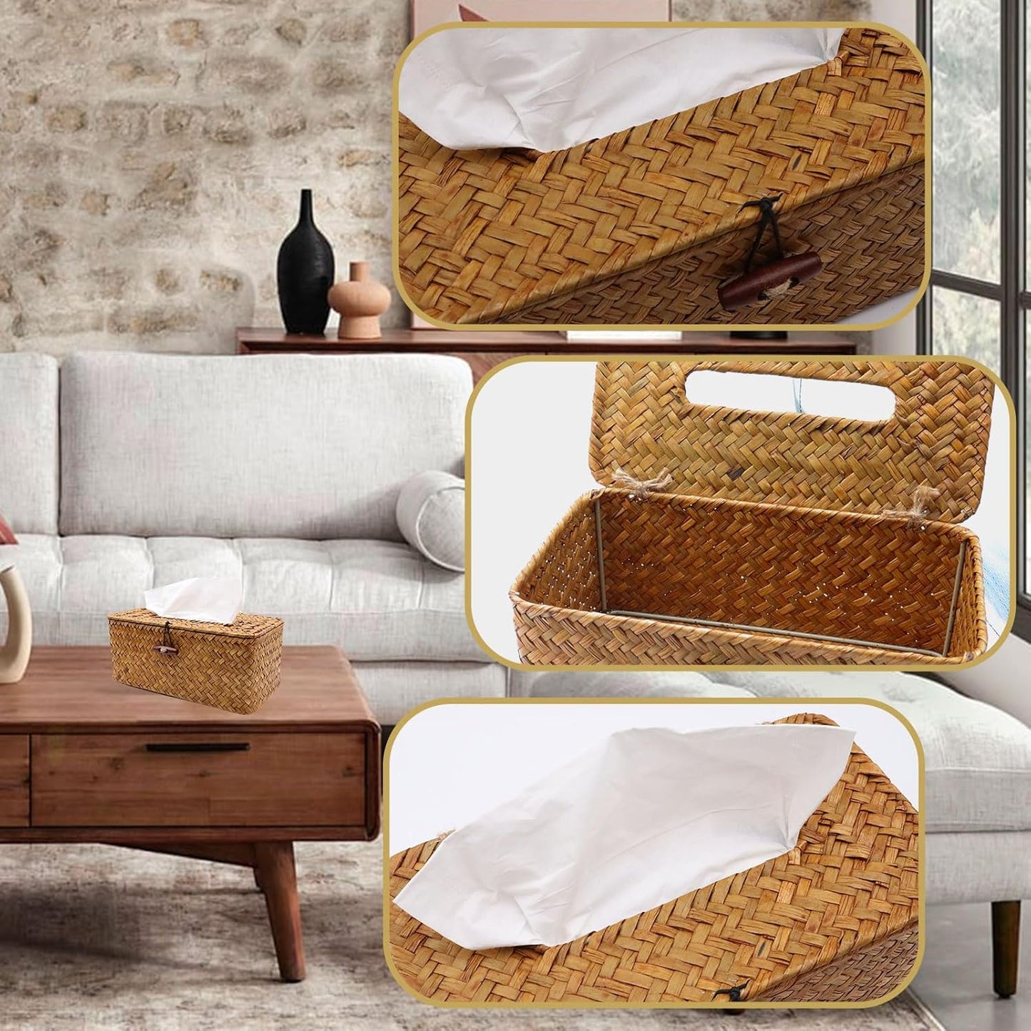 Woven Tissue Box Holder / Caramel