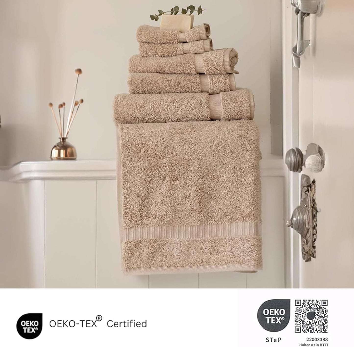 SALBAKOS 100% Turkish Cotton Bathroom Towel Set of 6-Piece, Taupe | 630 Gsm Thick Super Soft Highly Absorbent 2 Bath +
