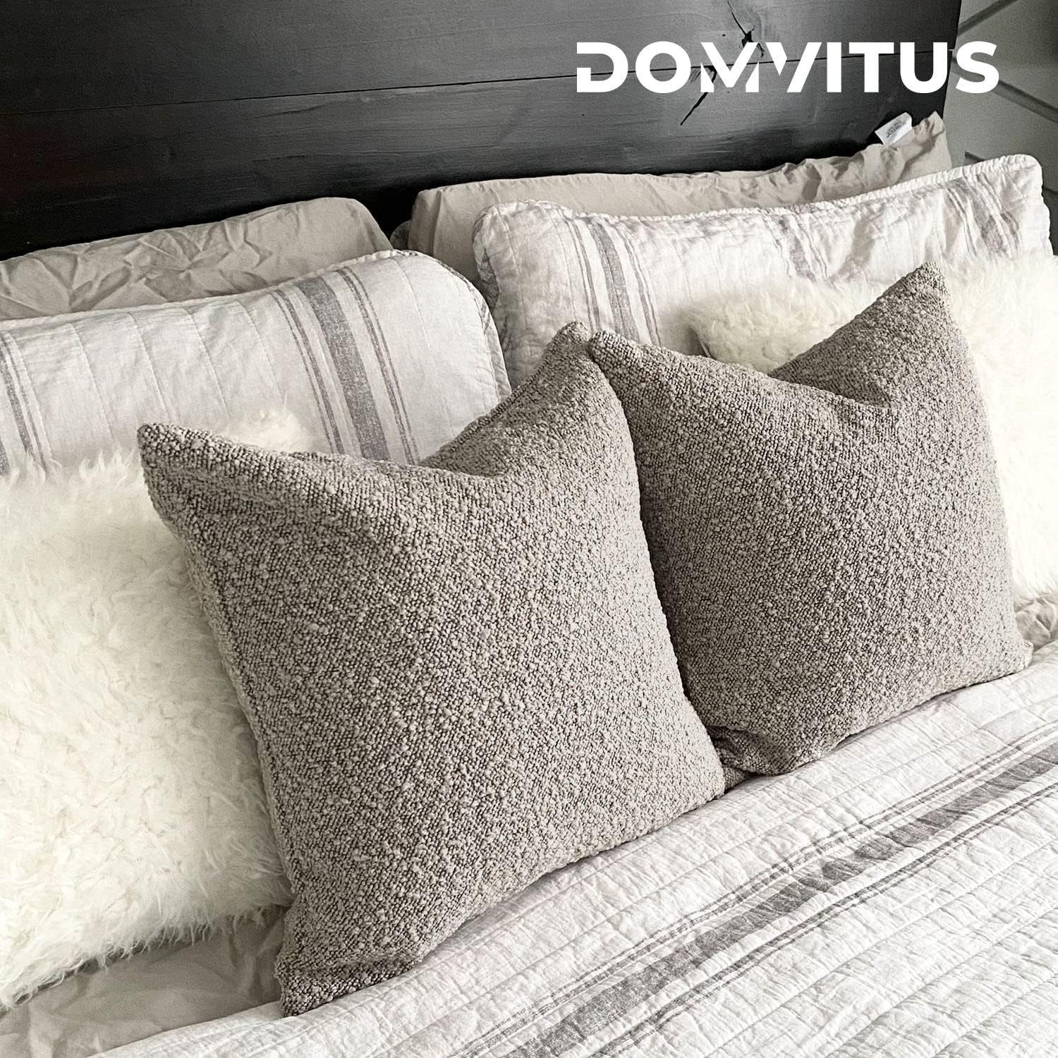 Decorative Throw Pillow Cover Textured Boucle Square Sofa Couch Pillow / Sand Grey / 18 x 18
