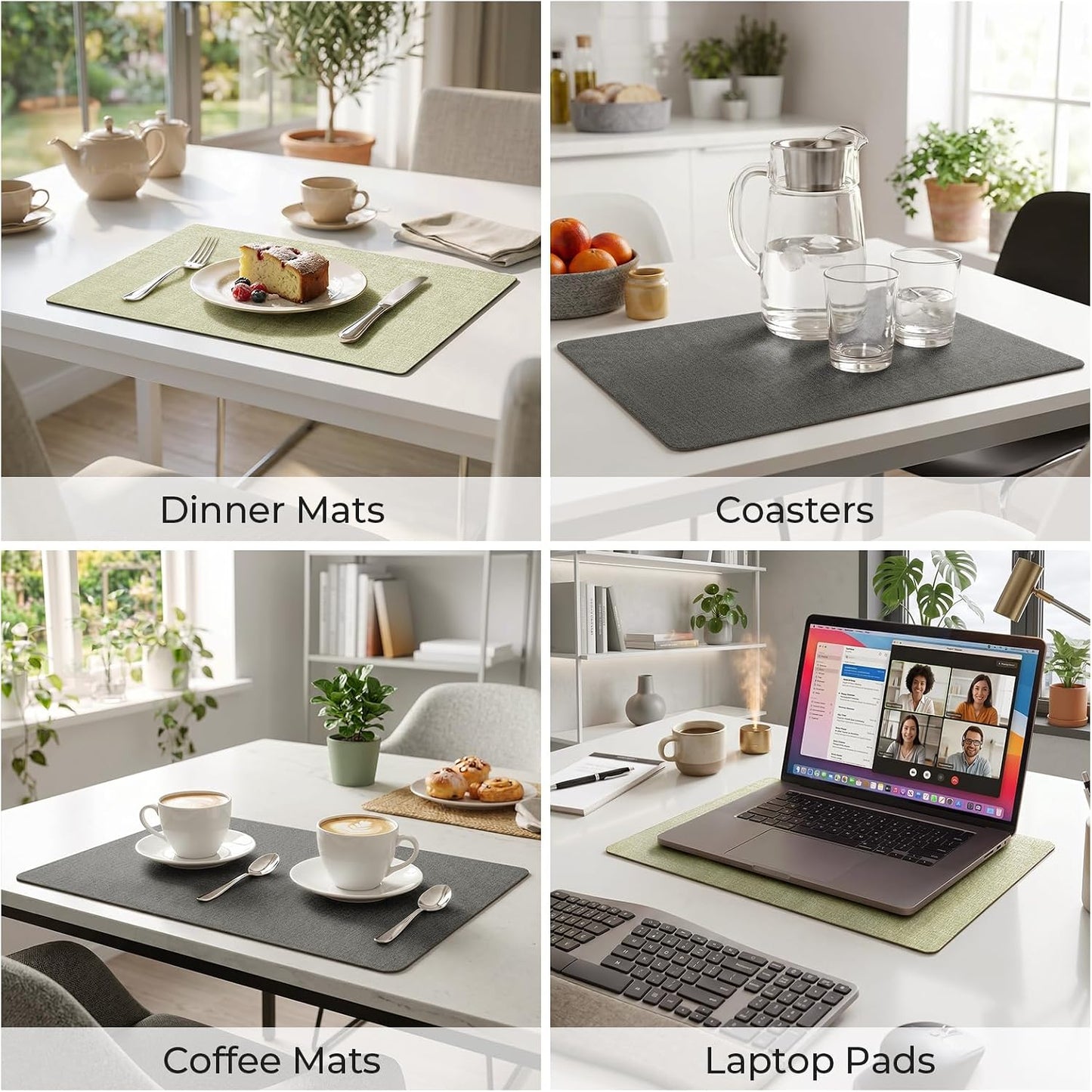 Romanstile Reversible Vinyl Placemats Set of 8, Faux Leather 100% Waterproof Oil-Proof Wipeable Place Mats, Heat