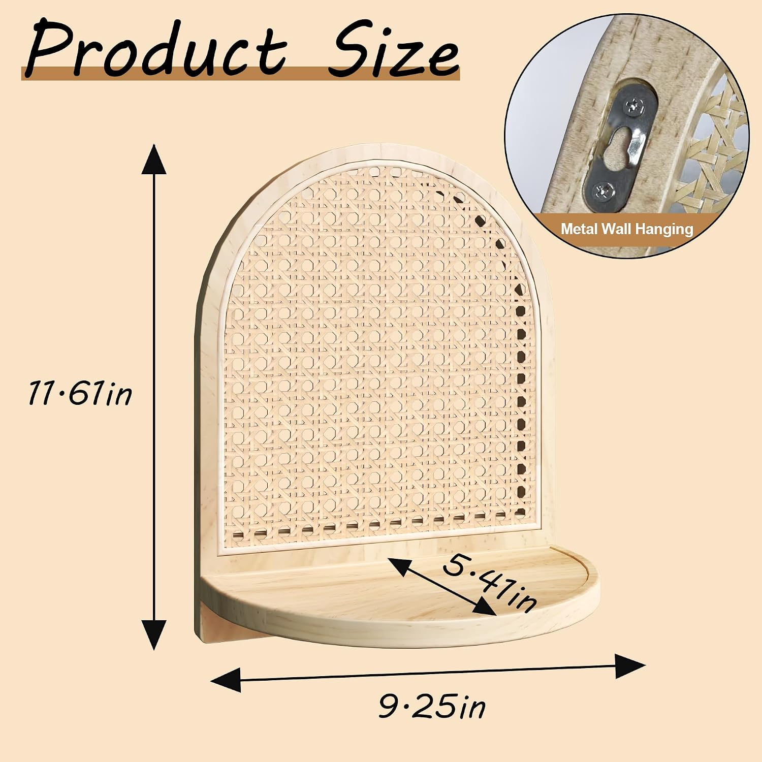 7'' Rattan Shelves / Natural / 9.25*5.41*11.61 Inch / Set of 3