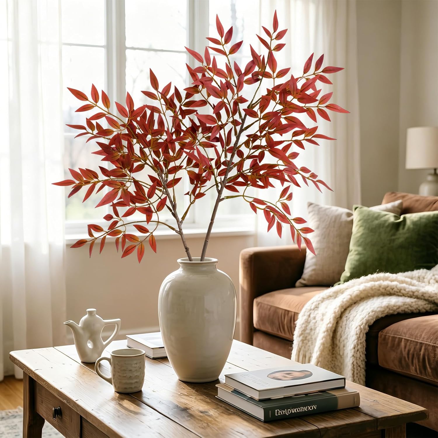 Artificial Plants Indoor Faux Branches for Vase Filler / Red Nandina / 35.4 Inch / Set of 2