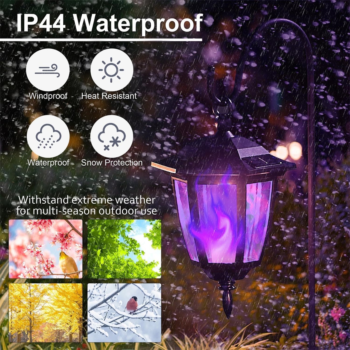 Dynaming 2 Pack Solar Halloween Flame Hanging Lights Outdoor, Flickering Flame LED Garden Lanterns with 2x38 Inch