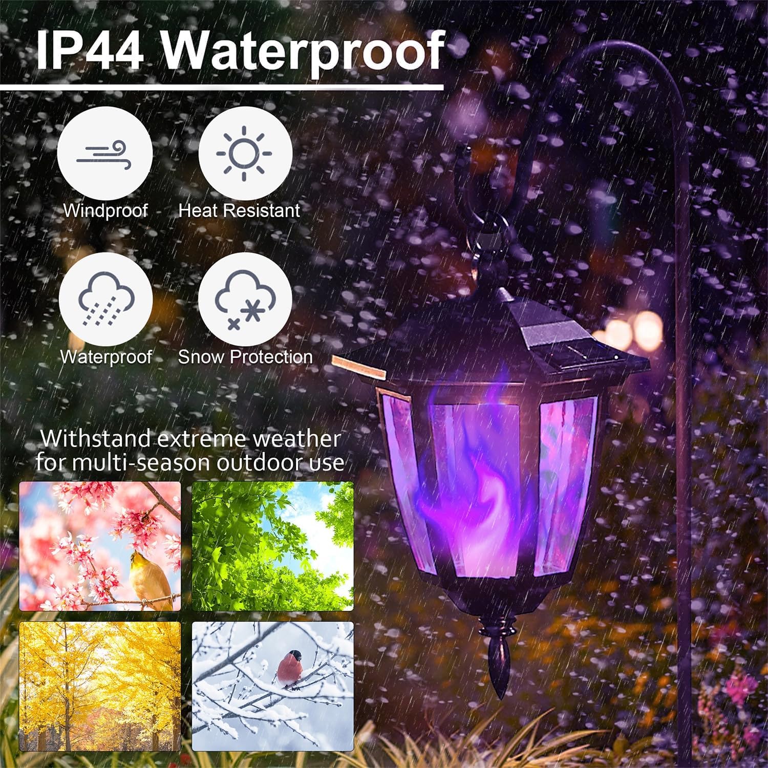 Dynaming 2 Pack Solar Halloween Flame Hanging Lights Outdoor, Flickering Flame LED Garden Lanterns with 2x38 Inch