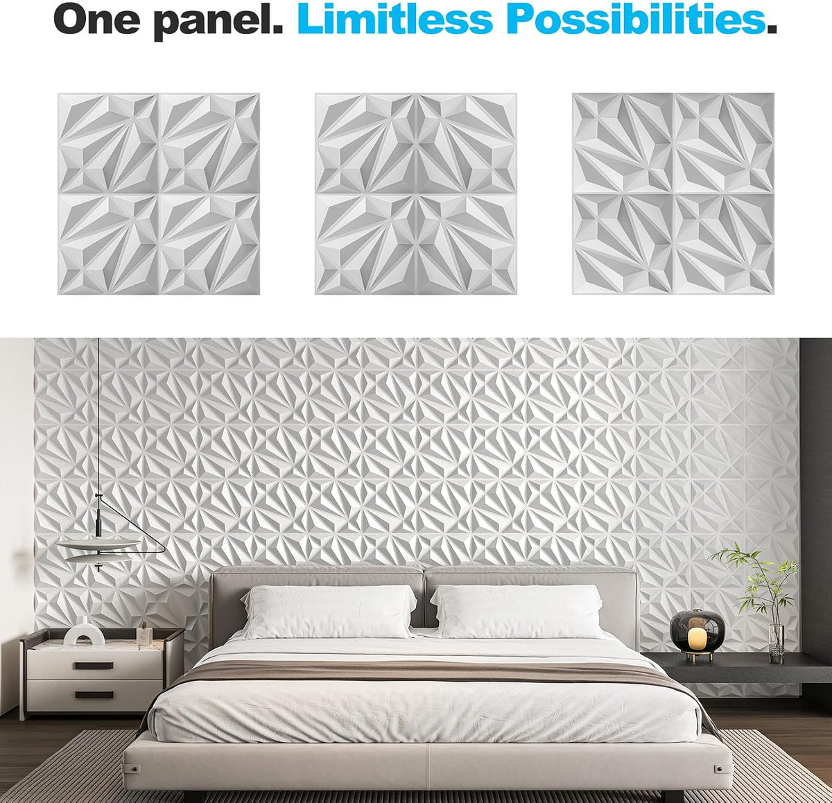 Art3d Diamond Textured 3D Wall Panels, 11.8 x 11.8 in, 33-Pack, White