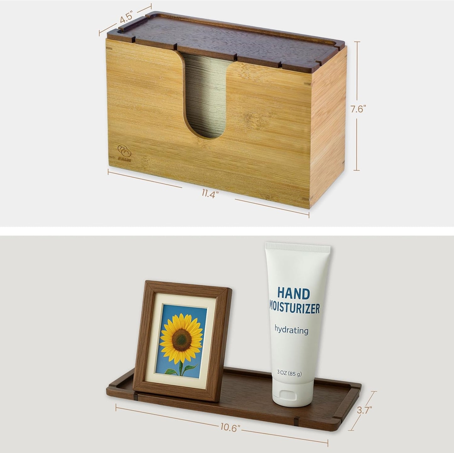 eBun Bamboo Paper Towel Dispenser with Removable Wooden Lid Tray, Bamboo | Wall mount or countertop holder for C-fold