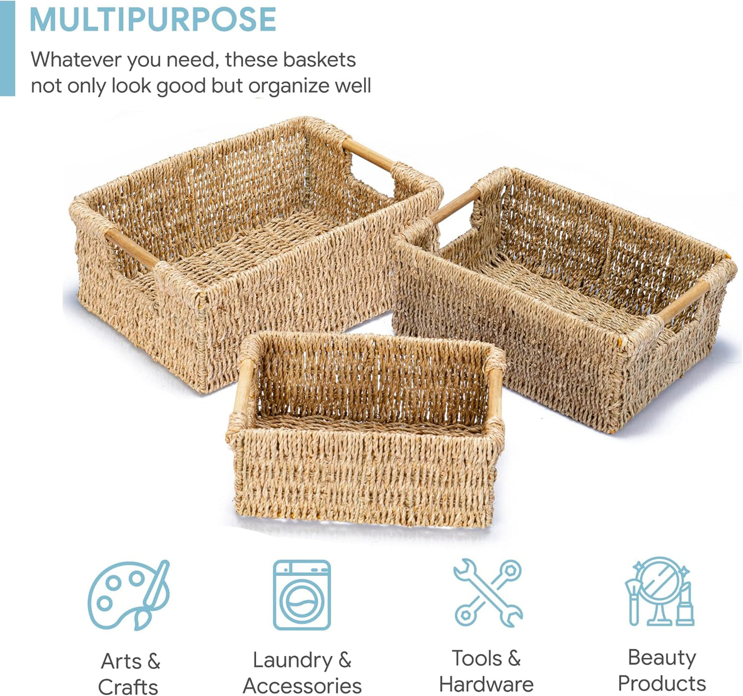 Decorative Wicker Baskets / Seagrass / Natural / Set of 3