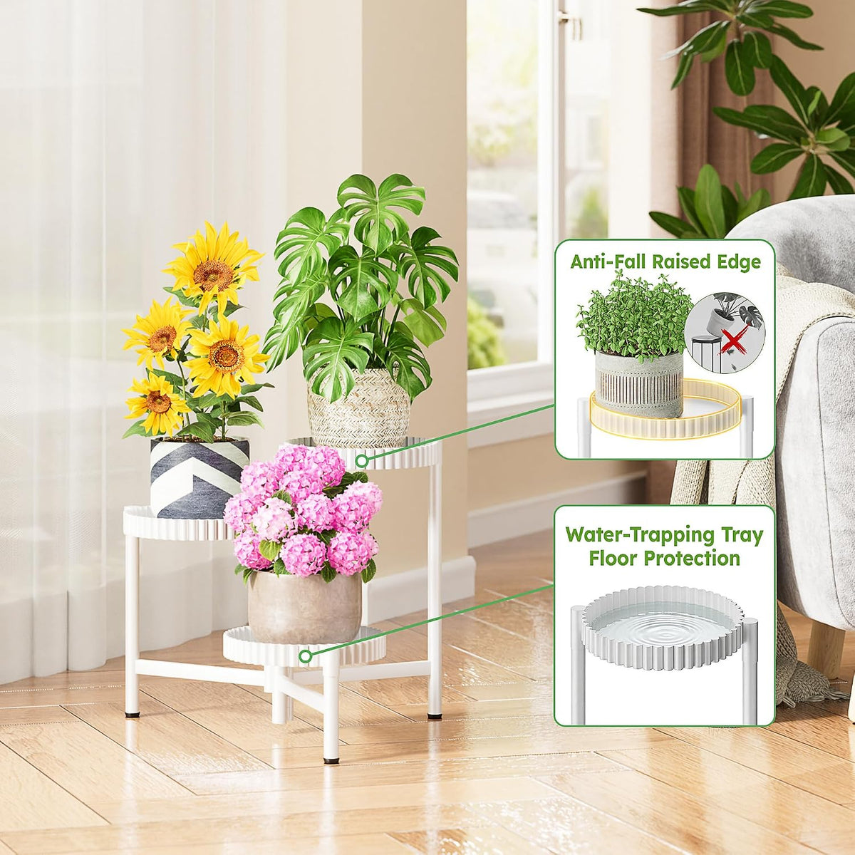 3 Tiered Tall Plant Stand Indoor Outdoor, Metral Flodable Plant Stand for Corner Display Rack Shelf, Multi-Tier Folding