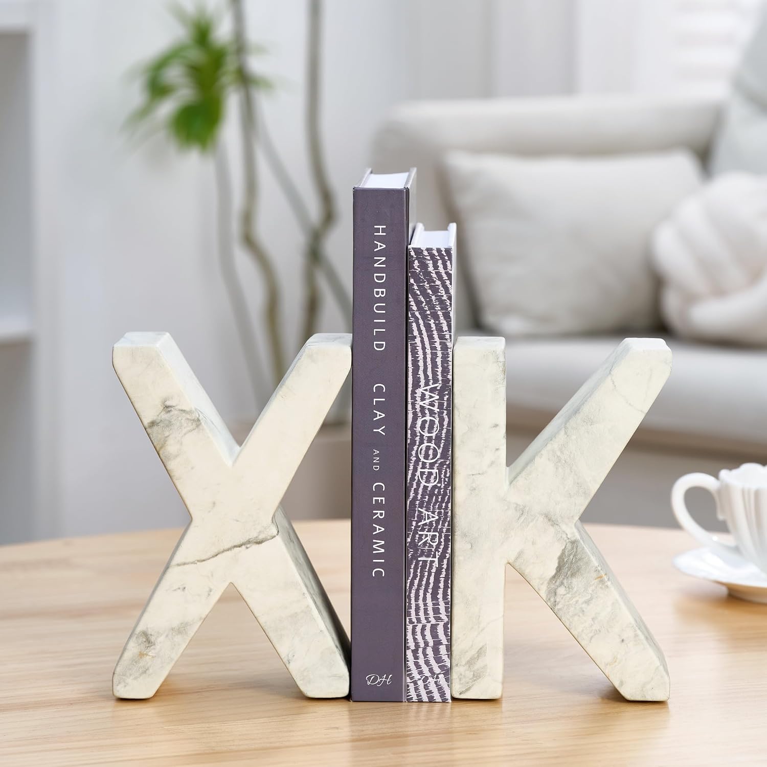 Decorative Concrete Bookends / Marble-Patterned Letter Bookends for Heavy Books