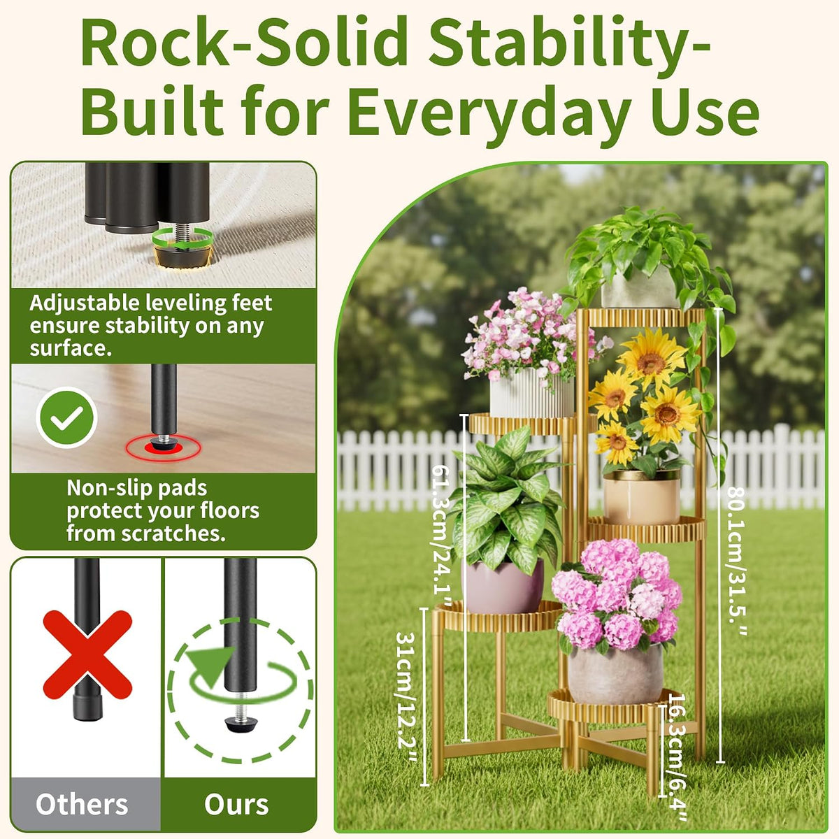 5 Tier Large Plant Stand Indoor, 7.9 Inch Wide Tall Corner Metal Plant Stands Outdoor for Multiple Plants, Foldable