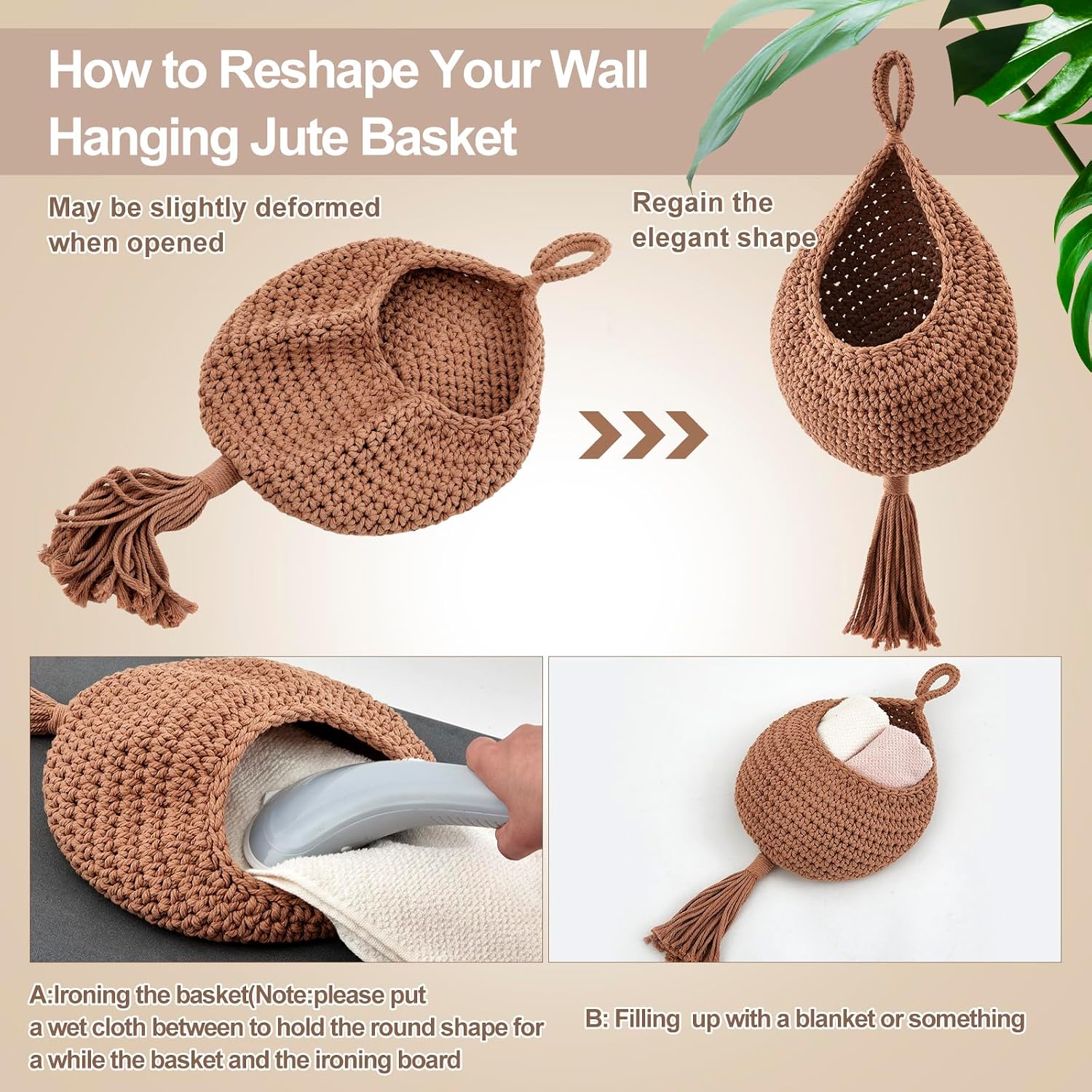 Boho Decor Hanging Wall Baskets / White / Cotton Rope / Tassel Style / Set of 3