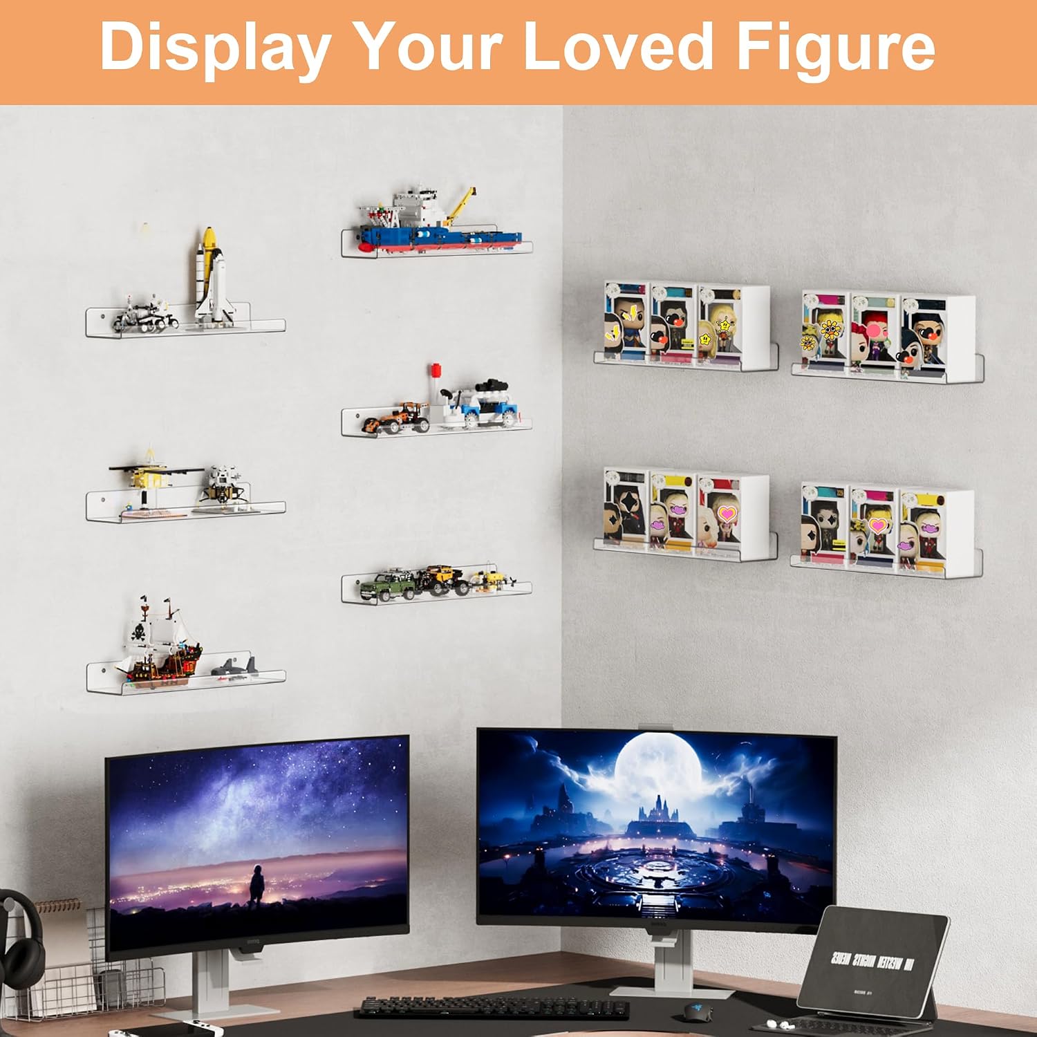 upsimples 10 Pcs 15" Acrylic Shelves for Wall Display and Storage, Clear | Transparent Design Highlights Skincare