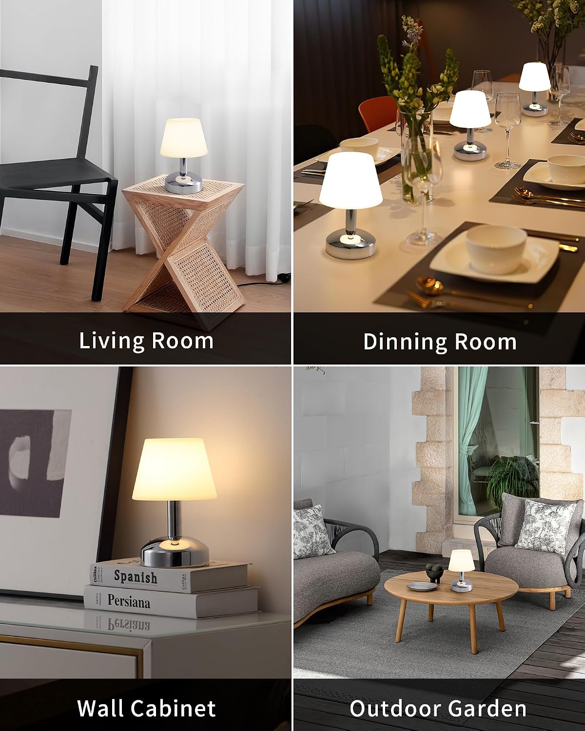 KDG Silver Cordless Small Table Lamp, Portable LED Dimmable Desk Lamp | Modern 4000mAh Rechargeable Battery Operated