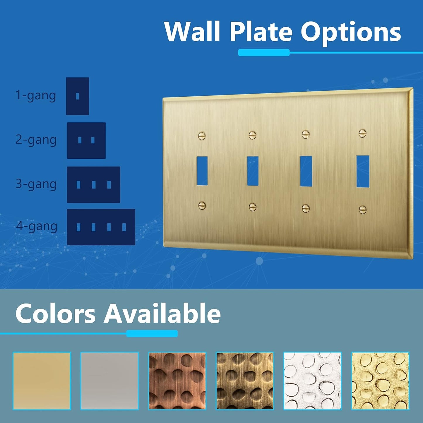LIDER Toggle Light Switch Metal Wall Plate, Switch Cover, Mid-Size 4-Gang | Stainless Steel, Corrosion Resistant