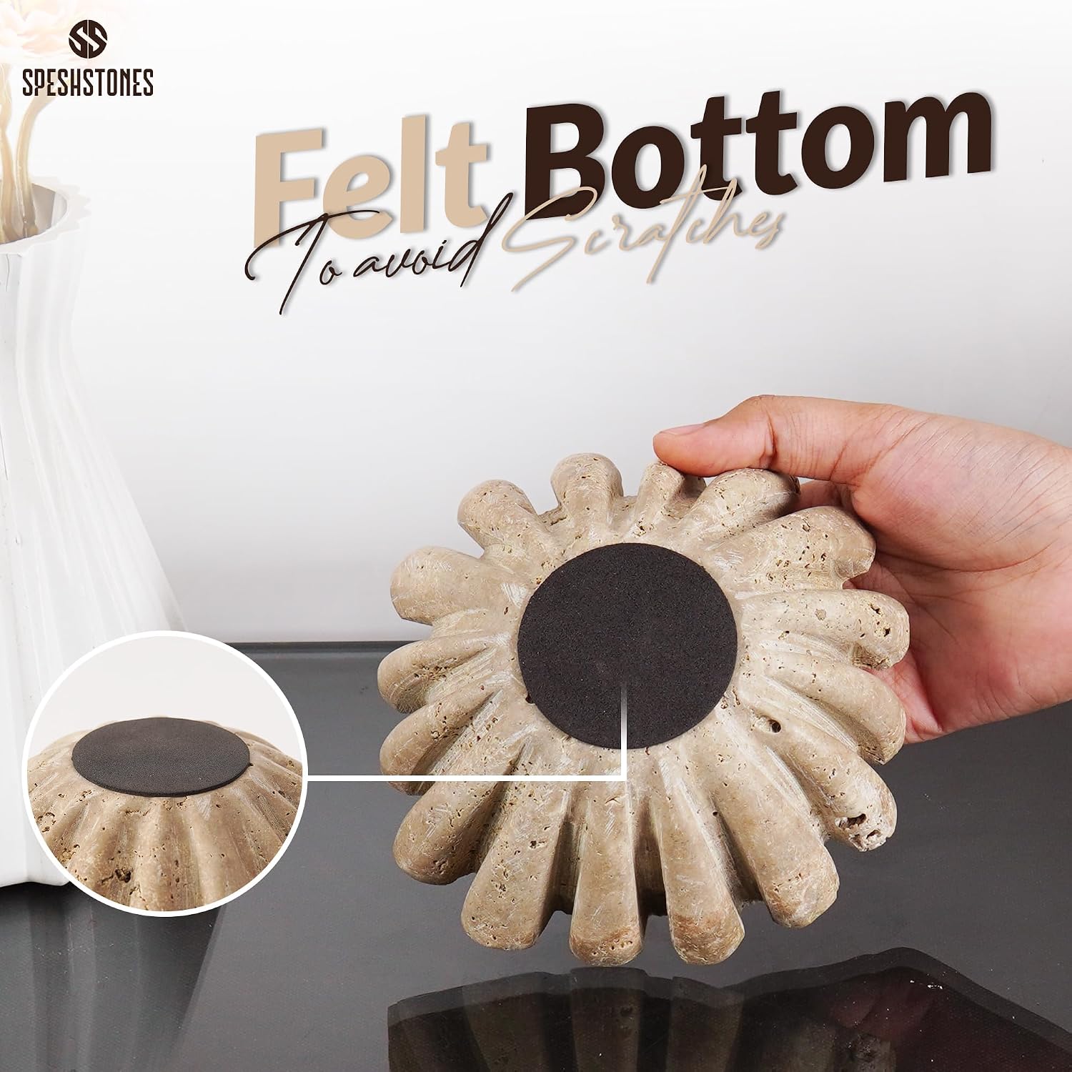 Marble Scalloped Bowl Handmade Ruffle Bowl / Travertine / 6 Inches