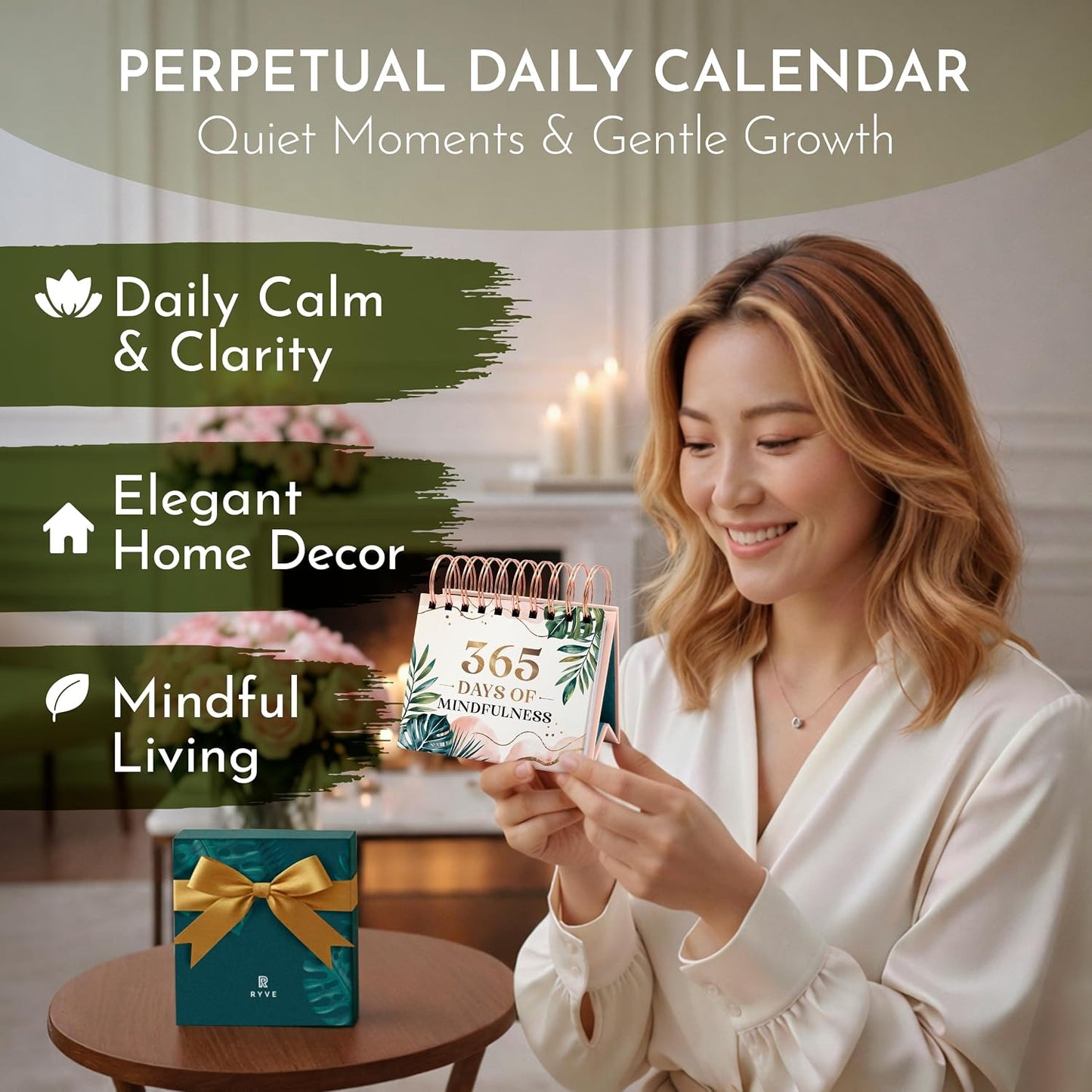 Mindfulness Desk Calendar for Women, 365 Perpetual Days of Self Care & Calm | Inspirational Gifts for Women, Daily