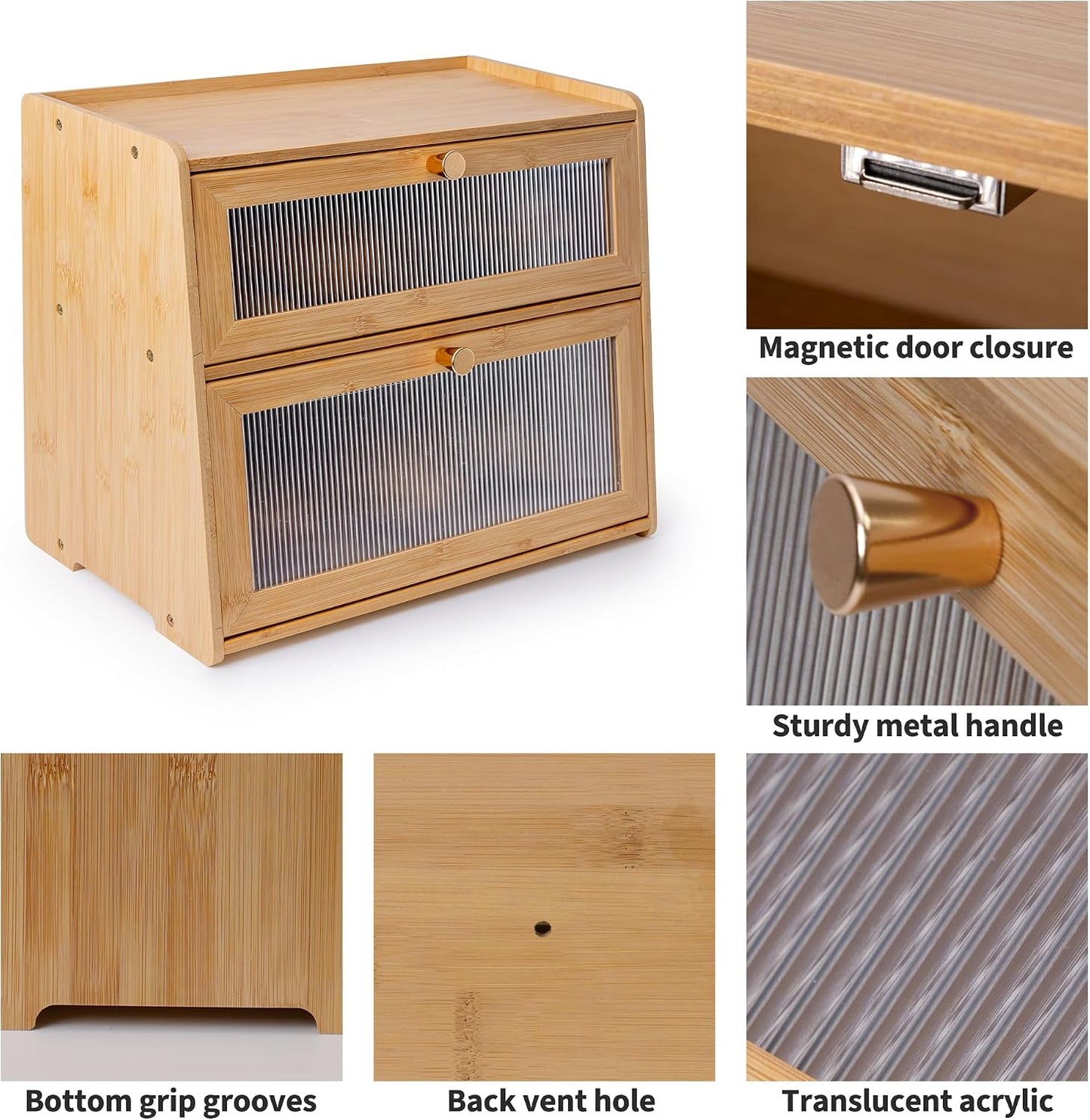 Bread Box with golden knobs Double Layer Vitamin Bottle Organizer | Grip Bottom; Great Looking; Metal Handle; Back