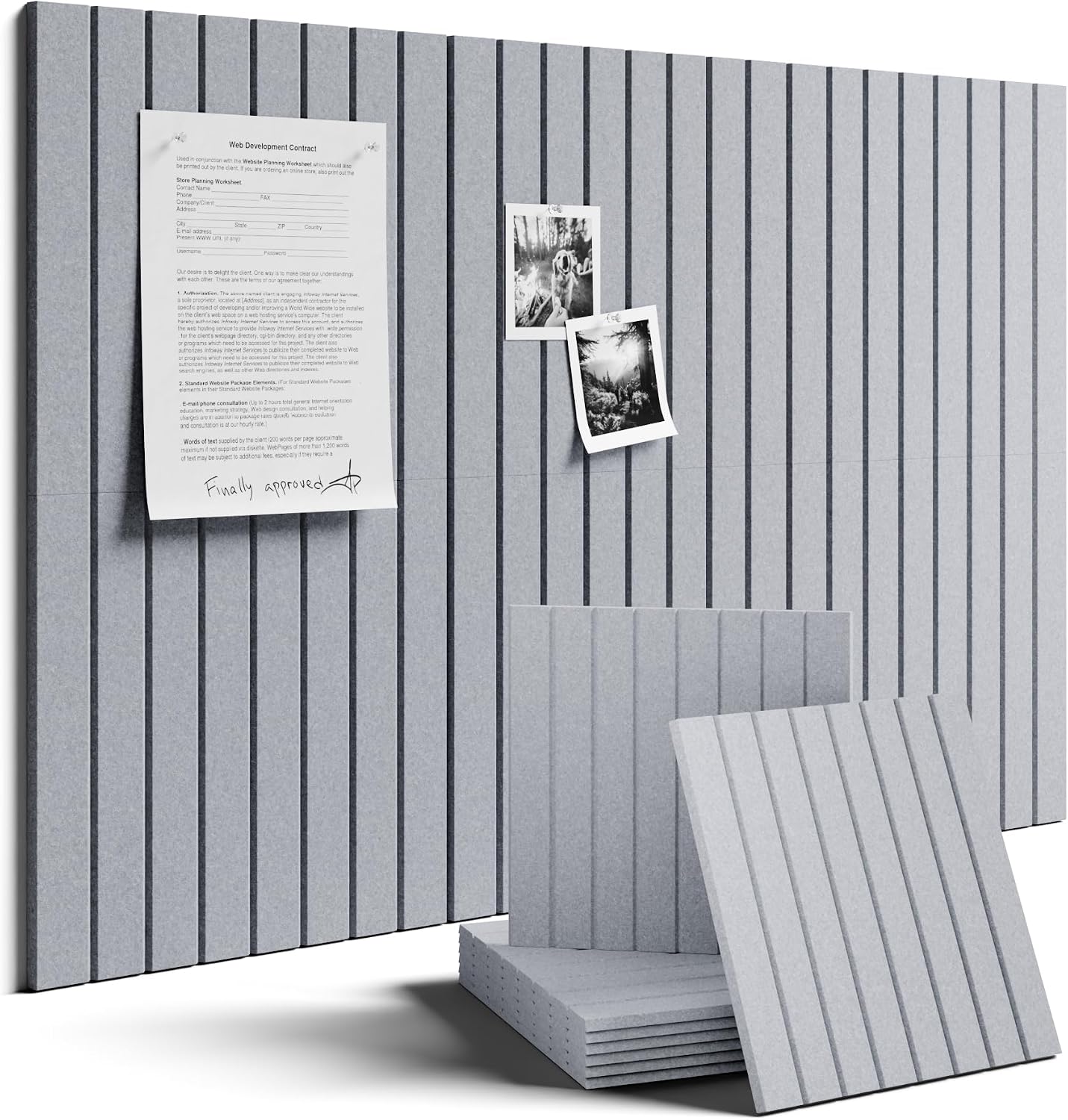 Fluxynara 36" x 24" Large Felt Bulletin Board, Soft Gray