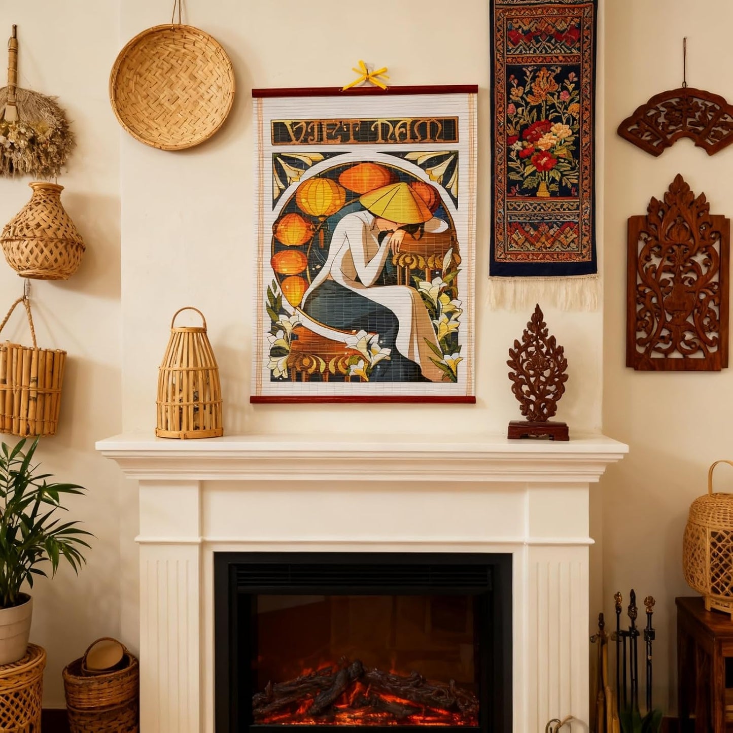 Faux Rattan Decorative Wall Art / Orange