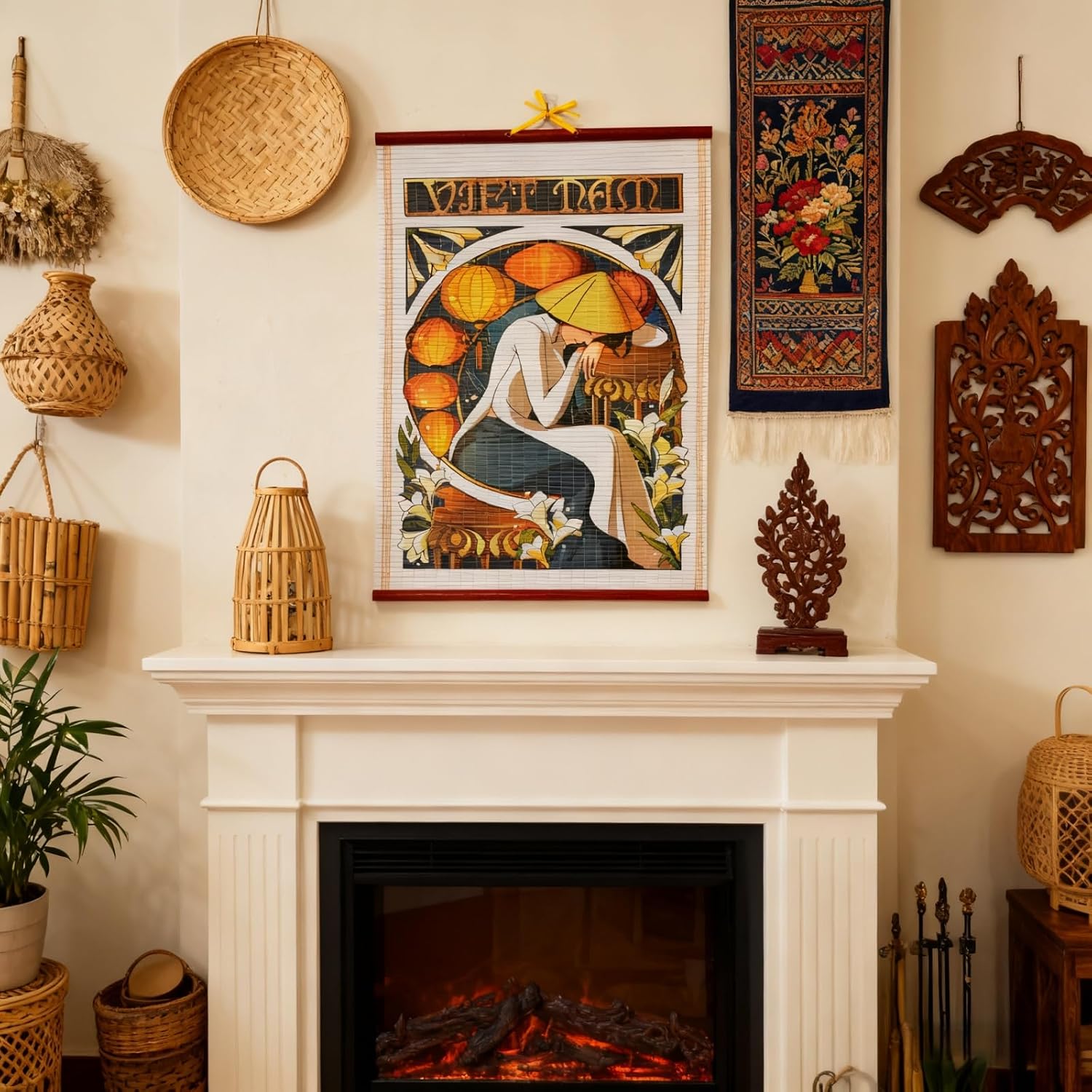 Faux Rattan Decorative Wall Art / Orange