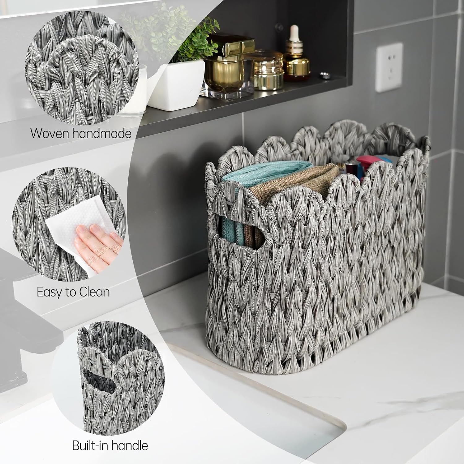 Scalloped Baskets / Toilet Paper Storage Basket / Grey